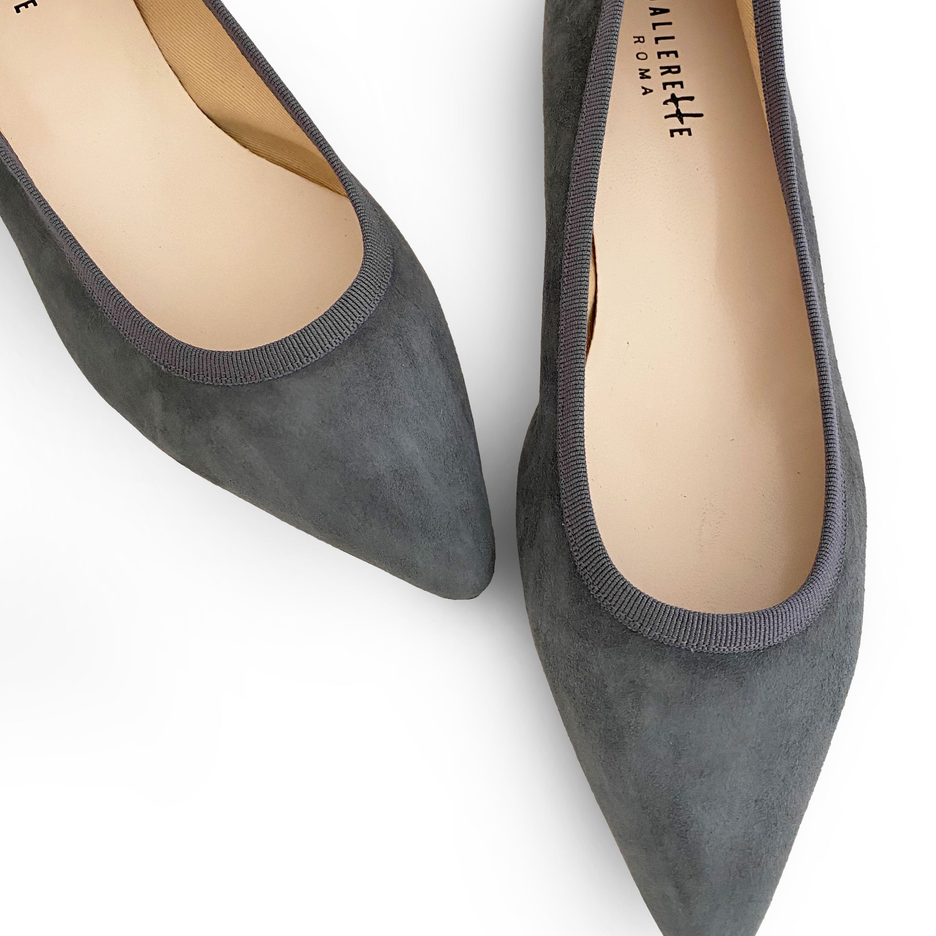 Pointed toe dark gray suede ballet flats