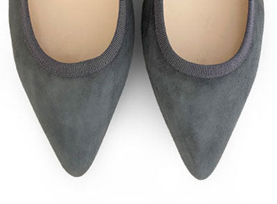 Pointed toe dark gray suede ballet flats