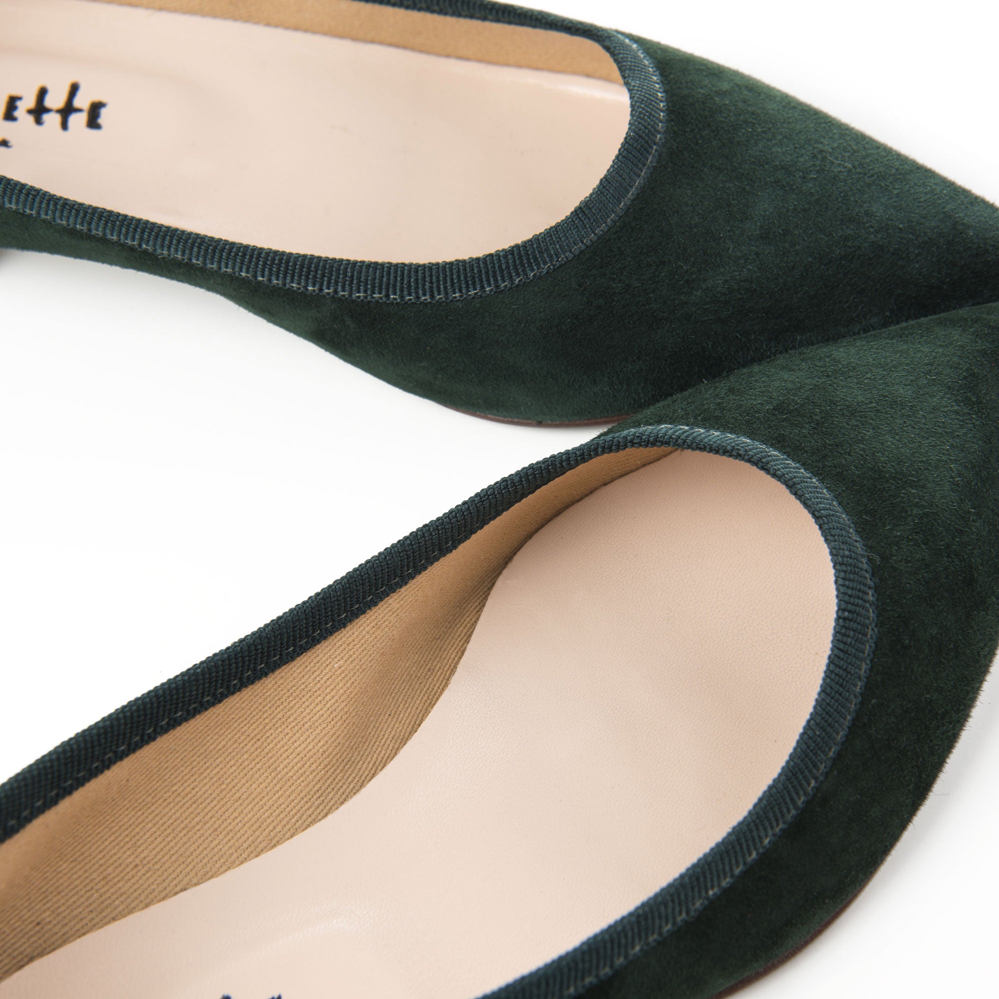 Pointed toe forest green suede ballet flats