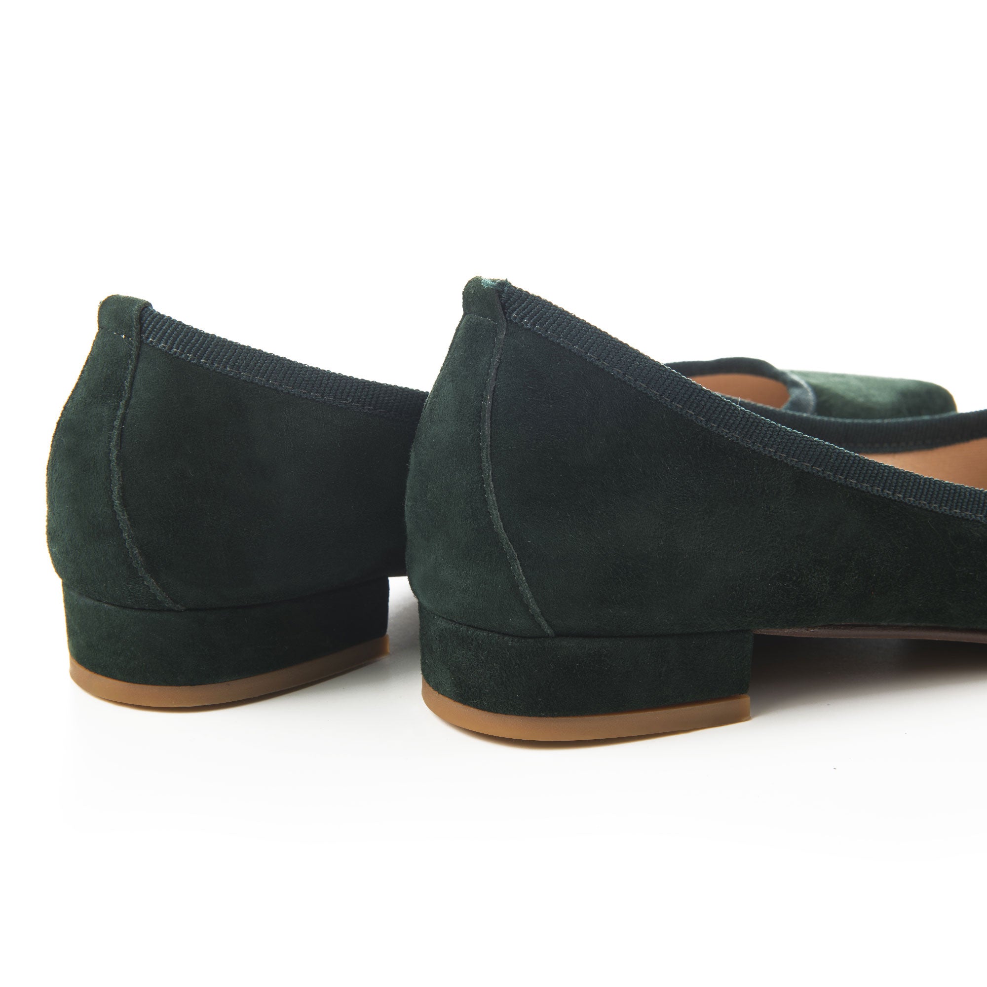 Pointed toe forest green suede ballet flats