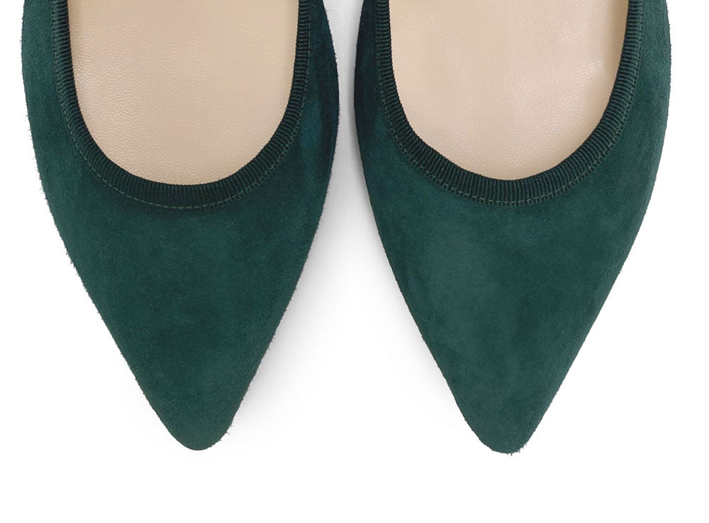 Pointed toe forest green suede ballet flats