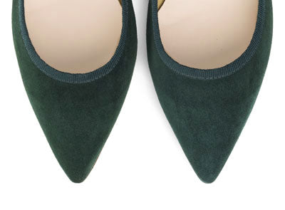 Pointed toe forest green suede ballet flats