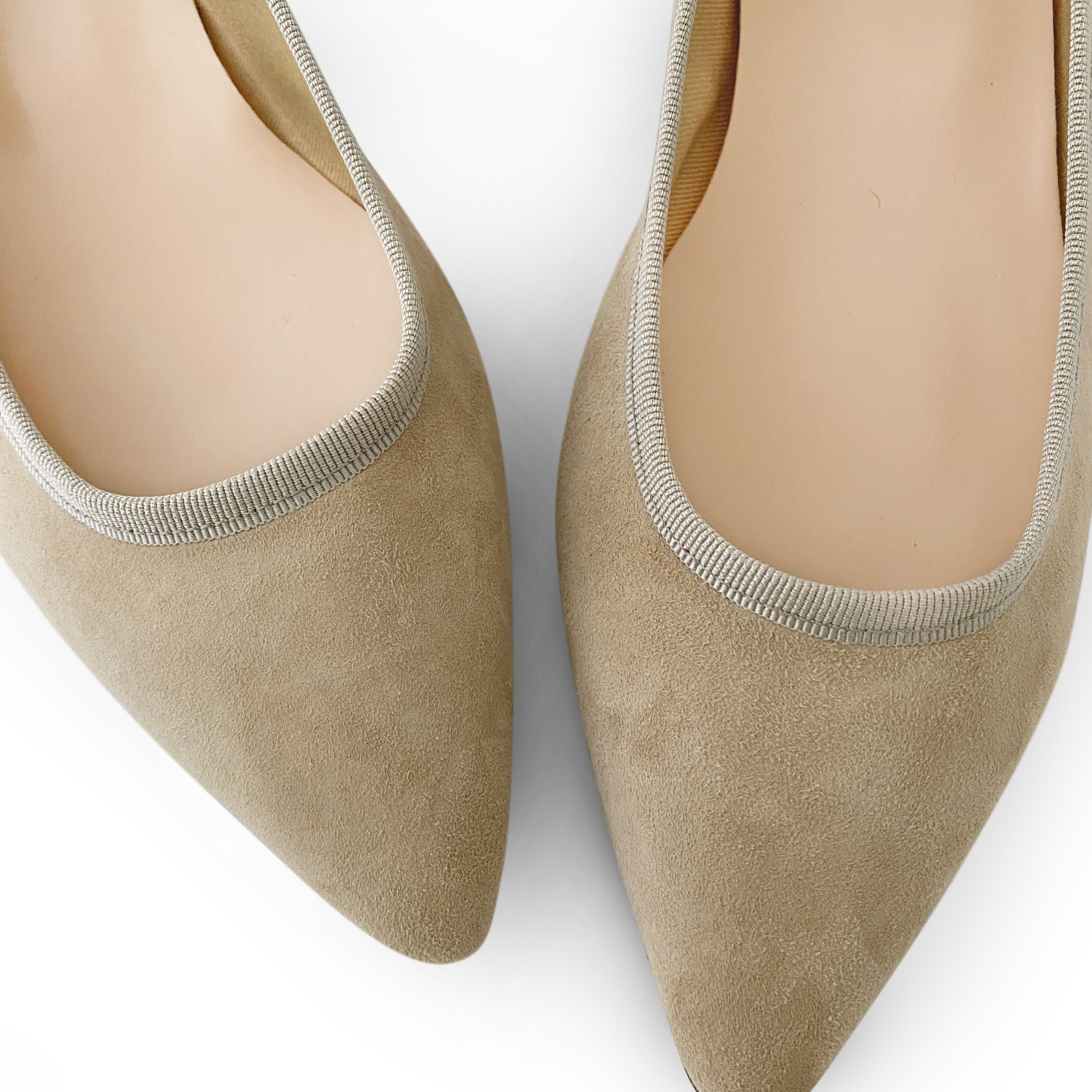 Pointed toe dove gray suede ballet flats