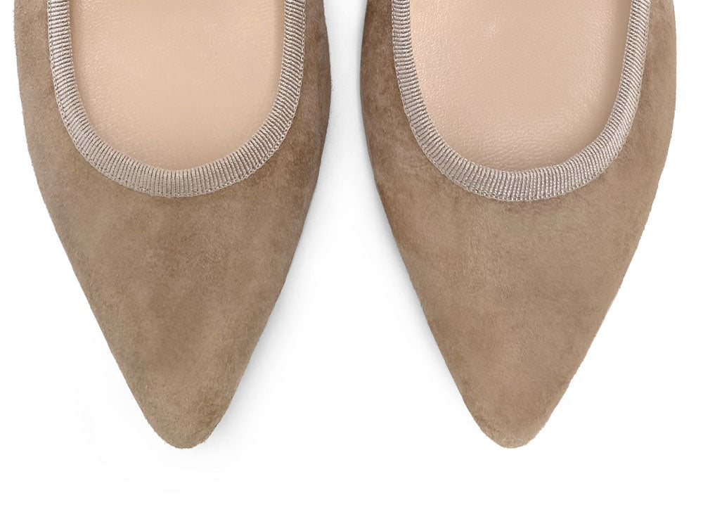 Pointed toe dove gray suede ballet flats