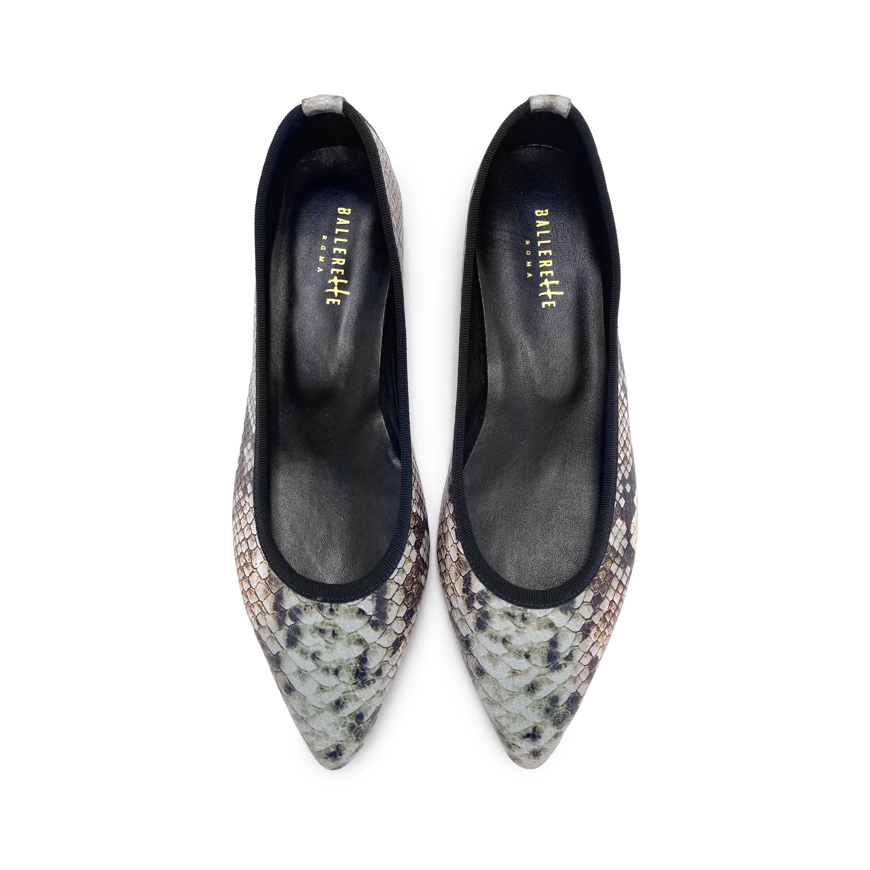 Snake print leather pointed toe ballet flats