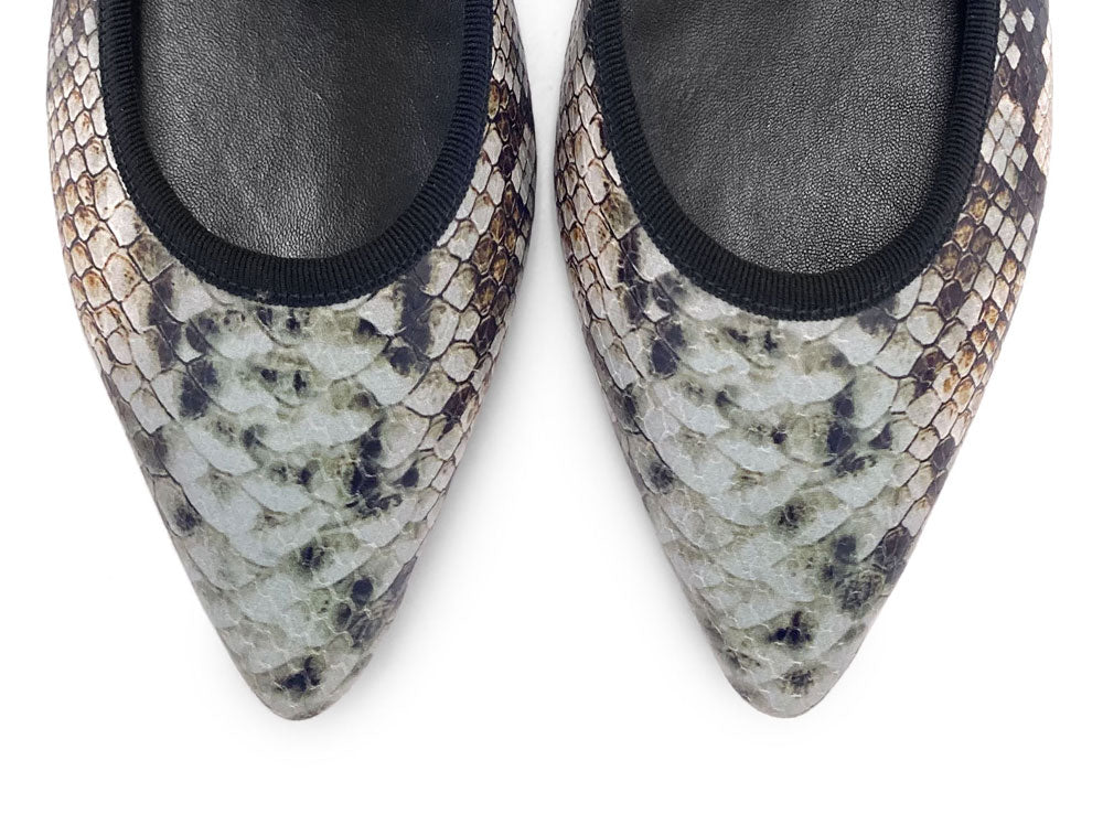 Snake print leather pointed toe ballet flats
