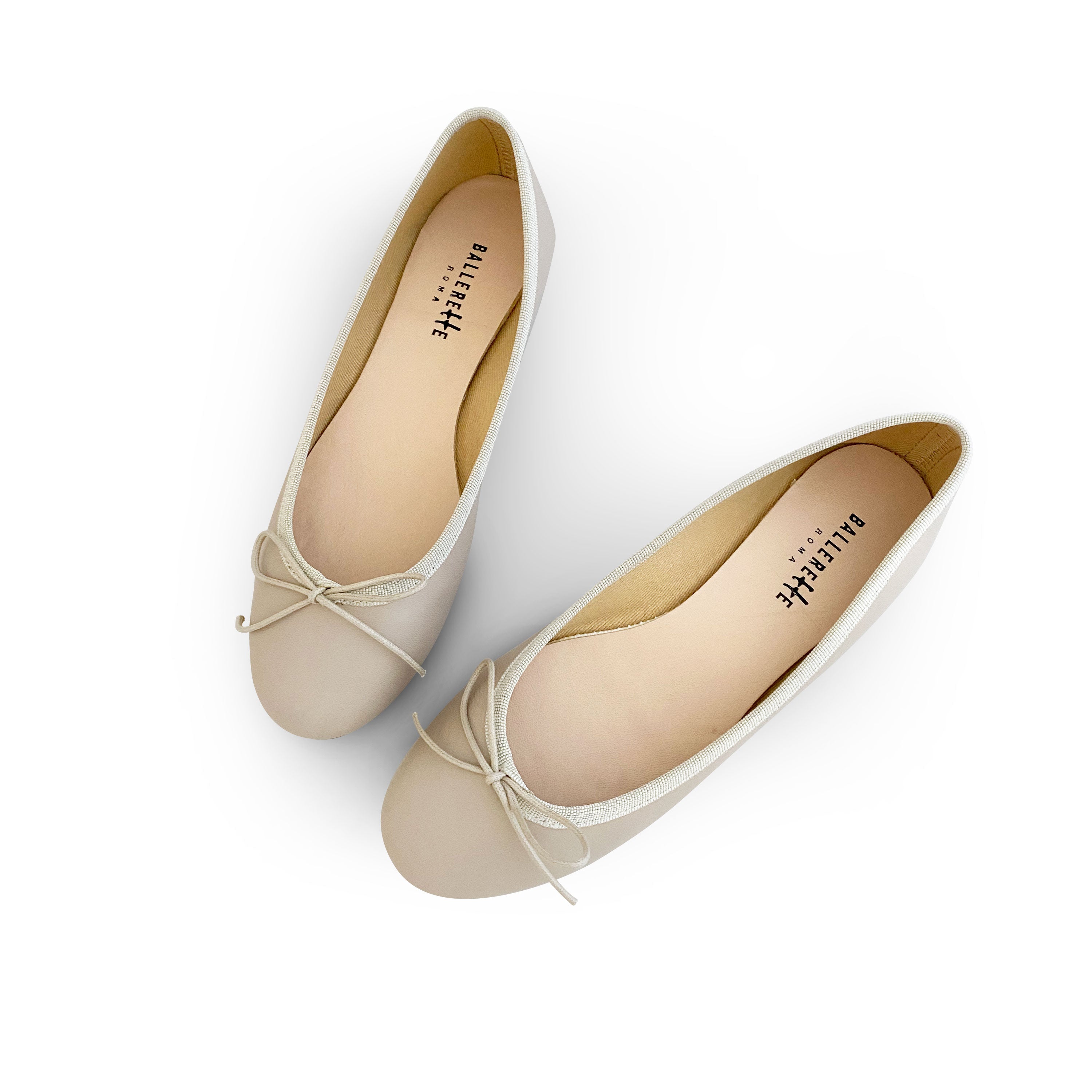 Beige leather ballet flats