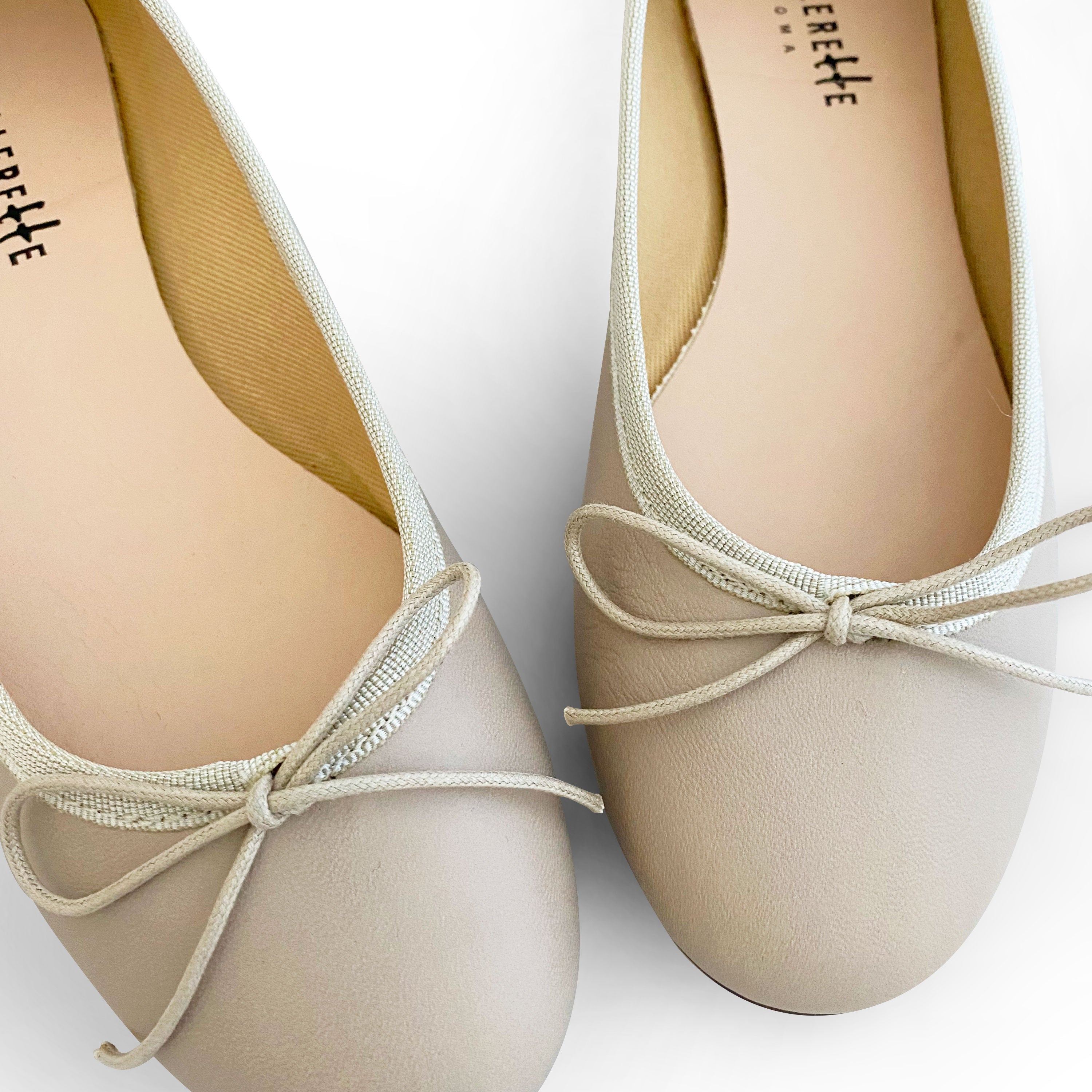 Beige leather ballet flats