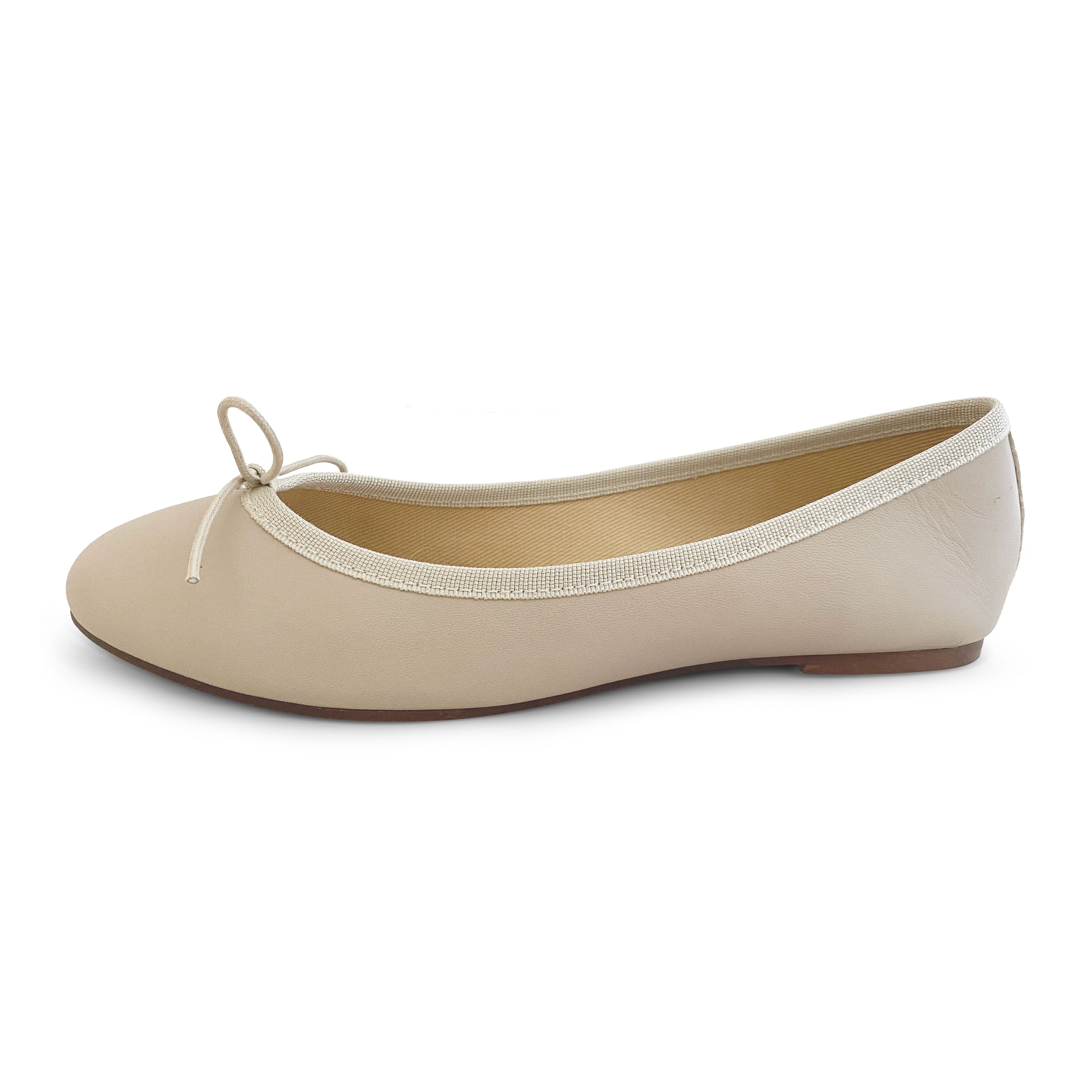 Beige leather ballet flats