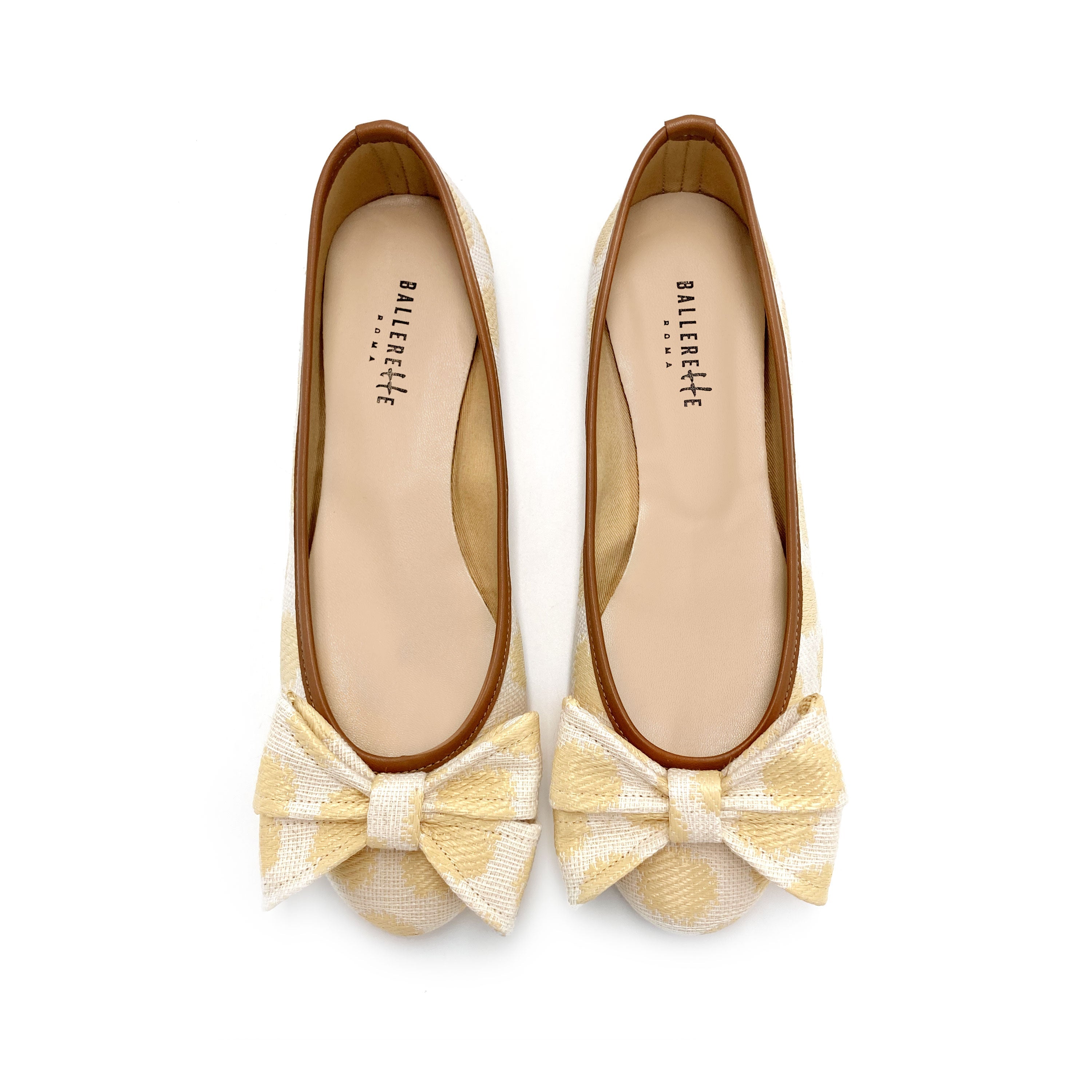 Summer polka dot raffia ballerinas with bow