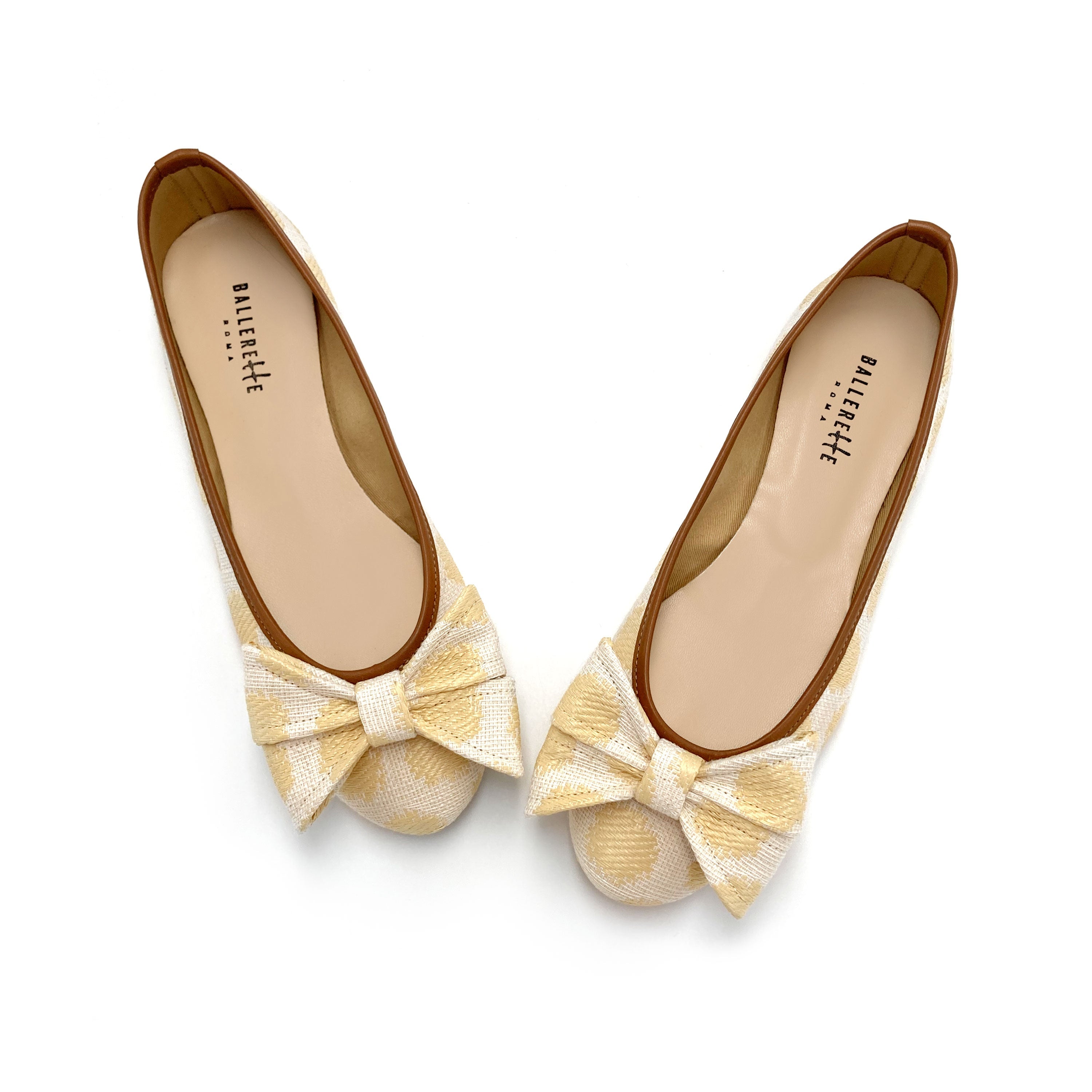 Summer polka dot raffia ballerinas with bow