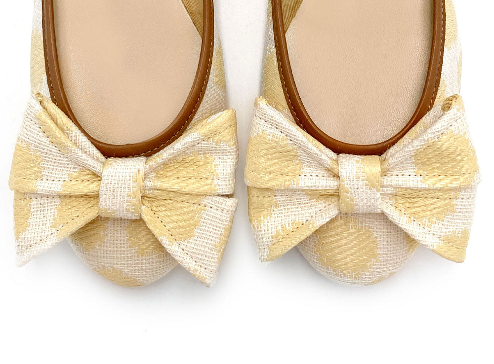 Summer polka dot raffia ballerinas with bow