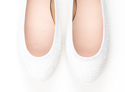 White glitter bridal ballet flats