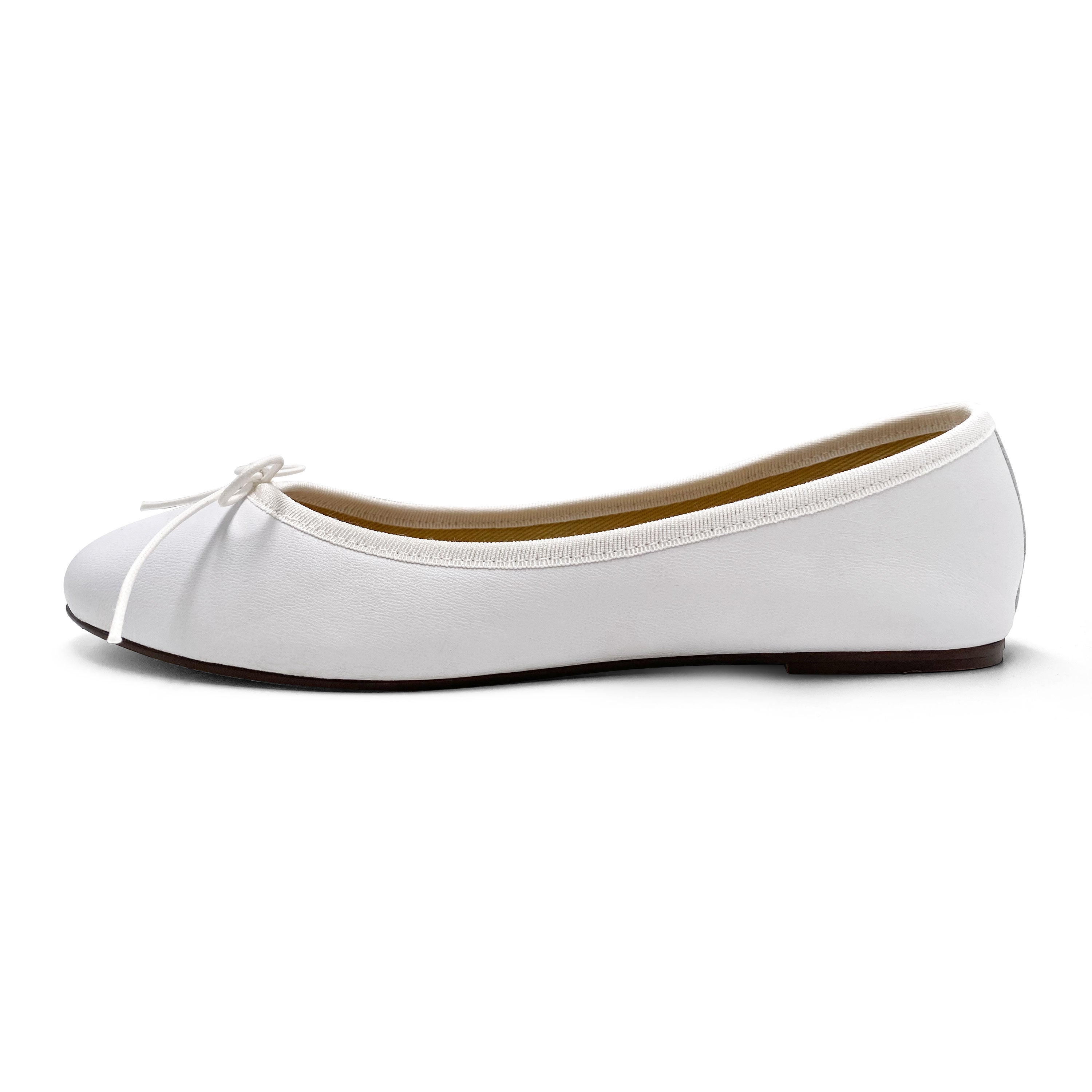 White leather ballet flats