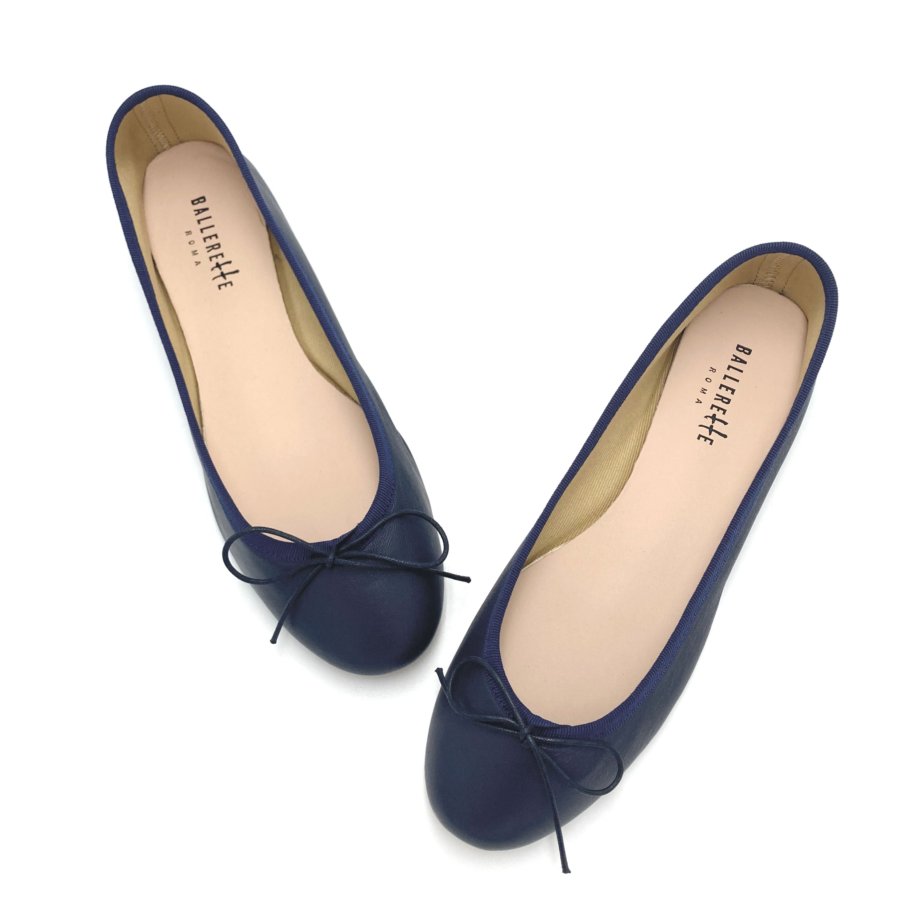 Navy blue leather ballet flats