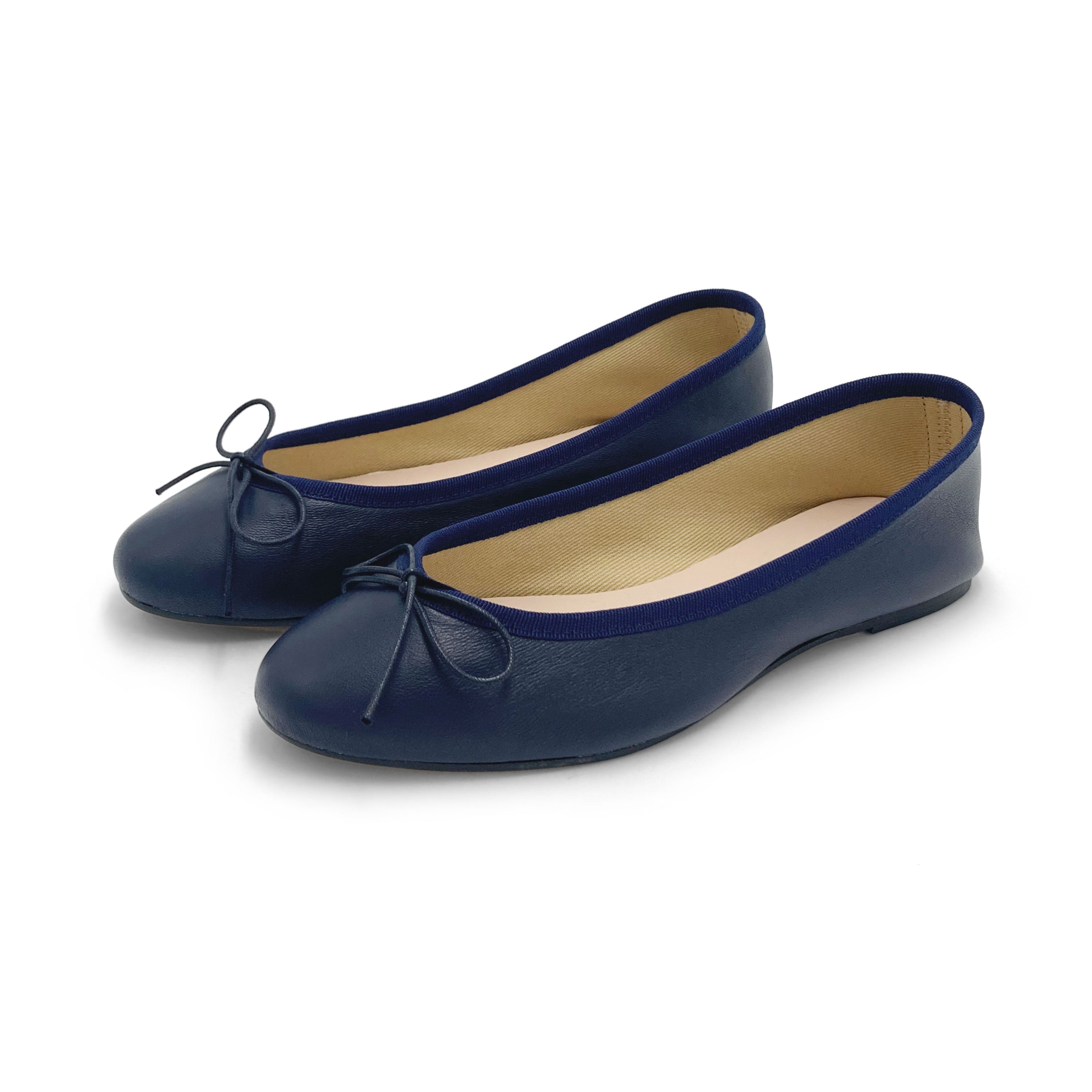 Navy blue leather ballet flats