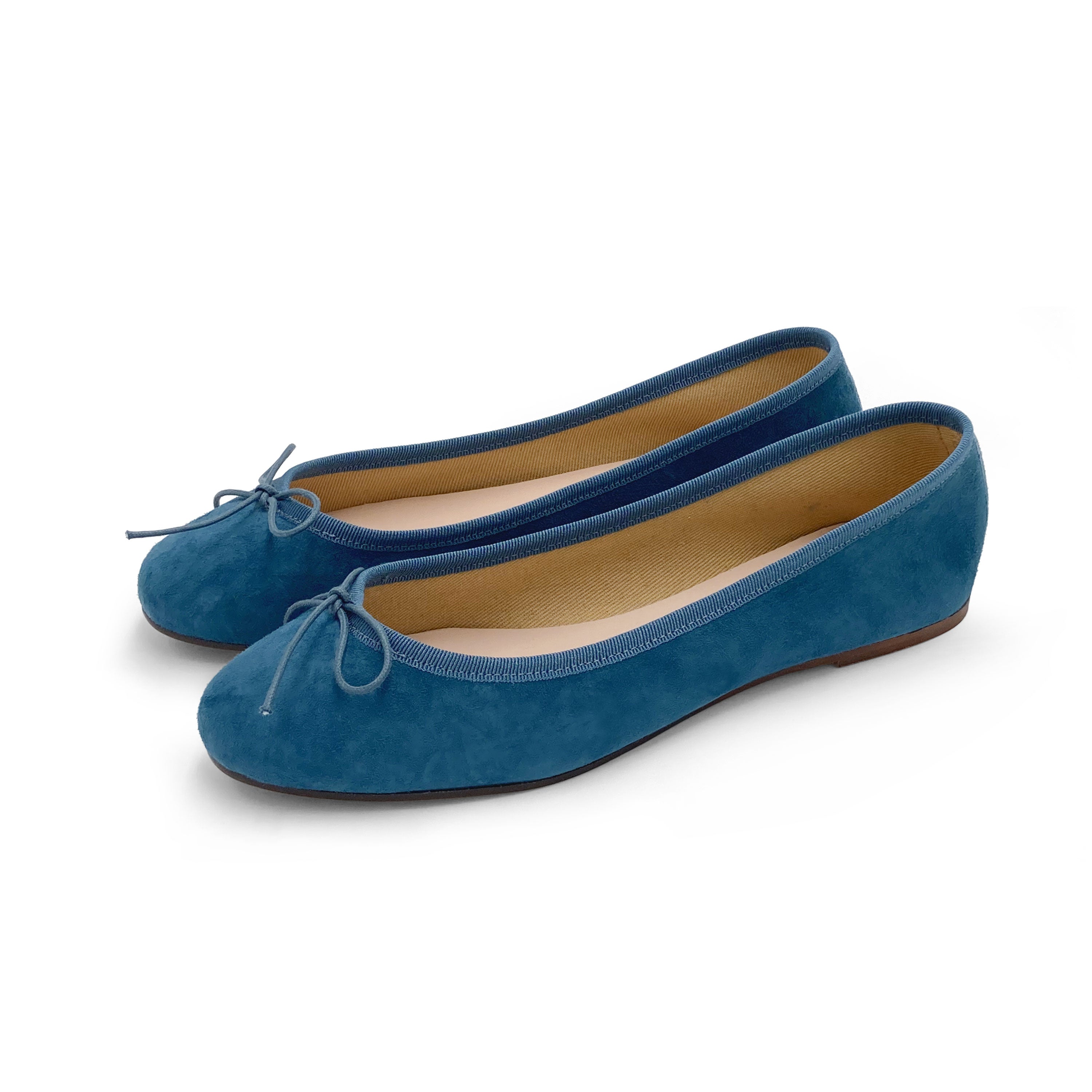 Cerulean blue suede ballet flats