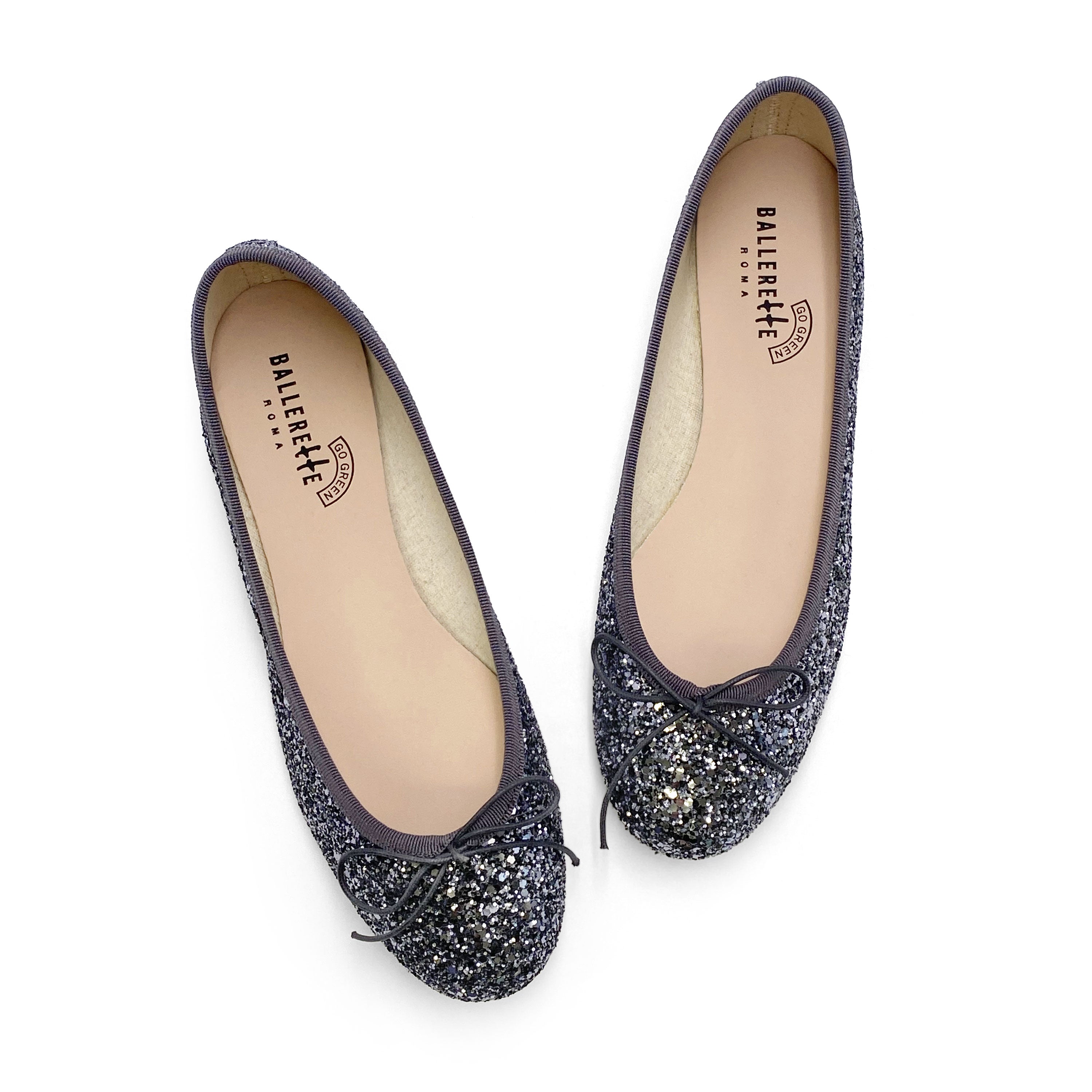 TT GO GREEN Collection - Iron-colored glitter ballet flats in ECO fabric