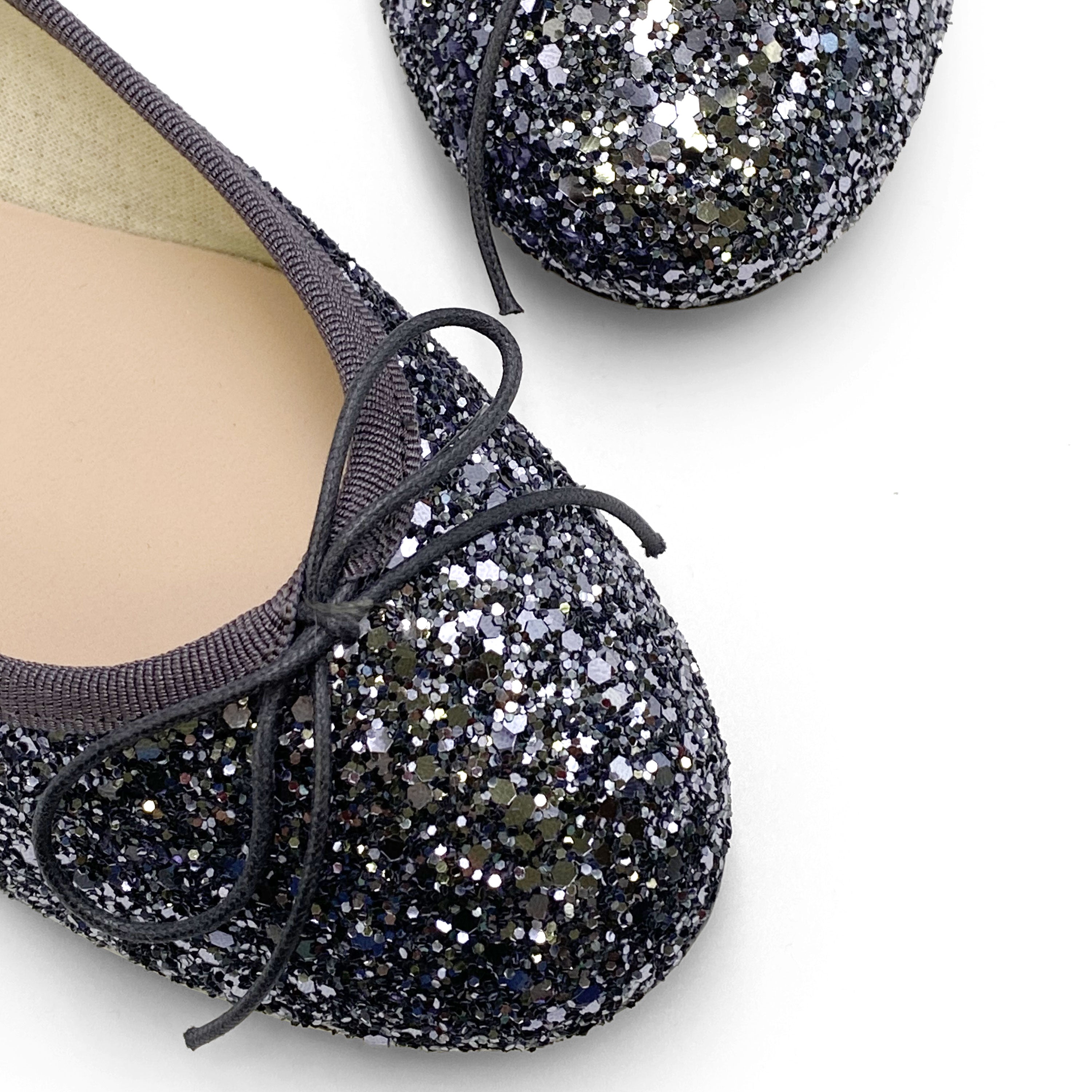 TT GO GREEN Collection - Iron-colored glitter ballet flats in ECO fabric