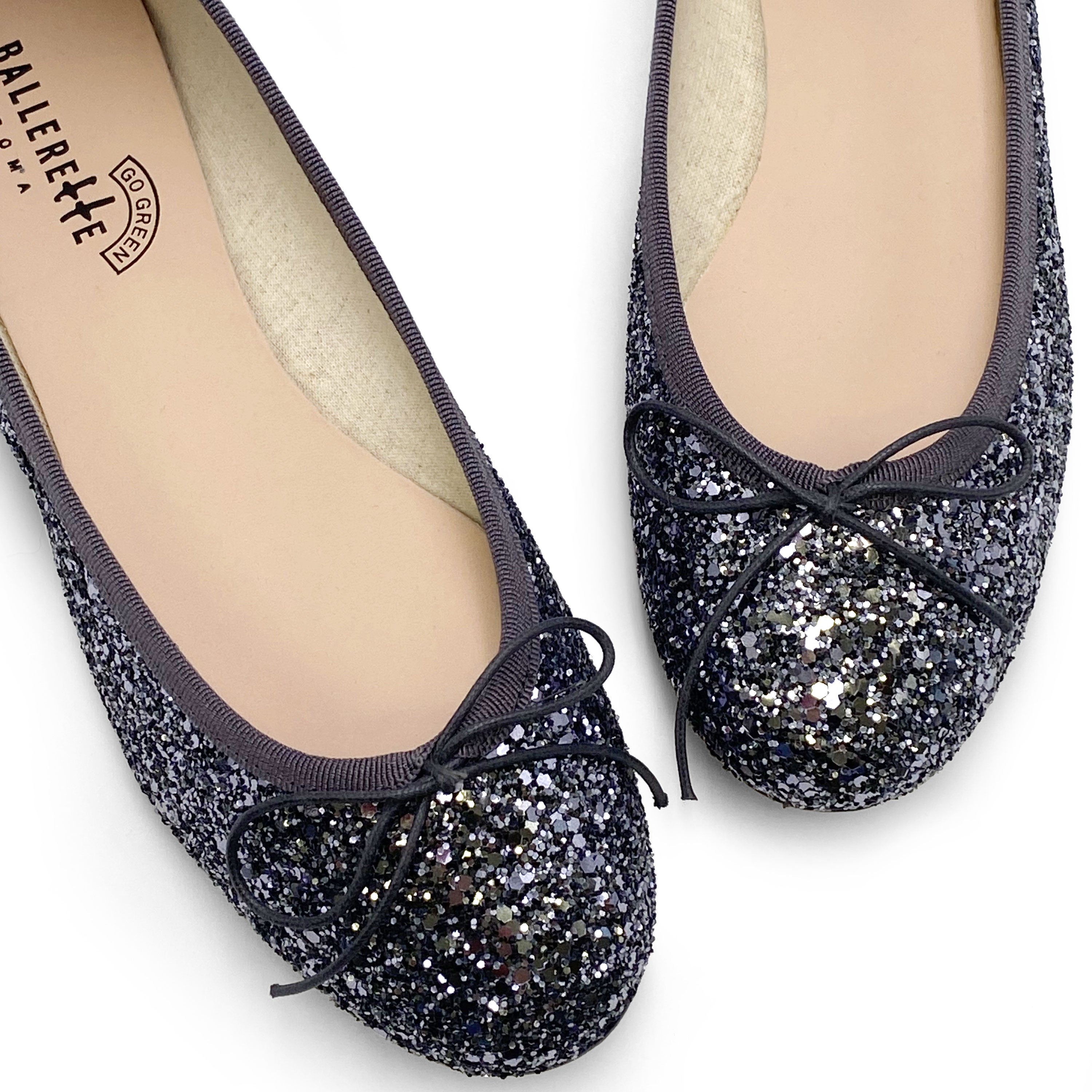 TT GO GREEN Collection - Iron-colored glitter ballet flats in ECO fabric