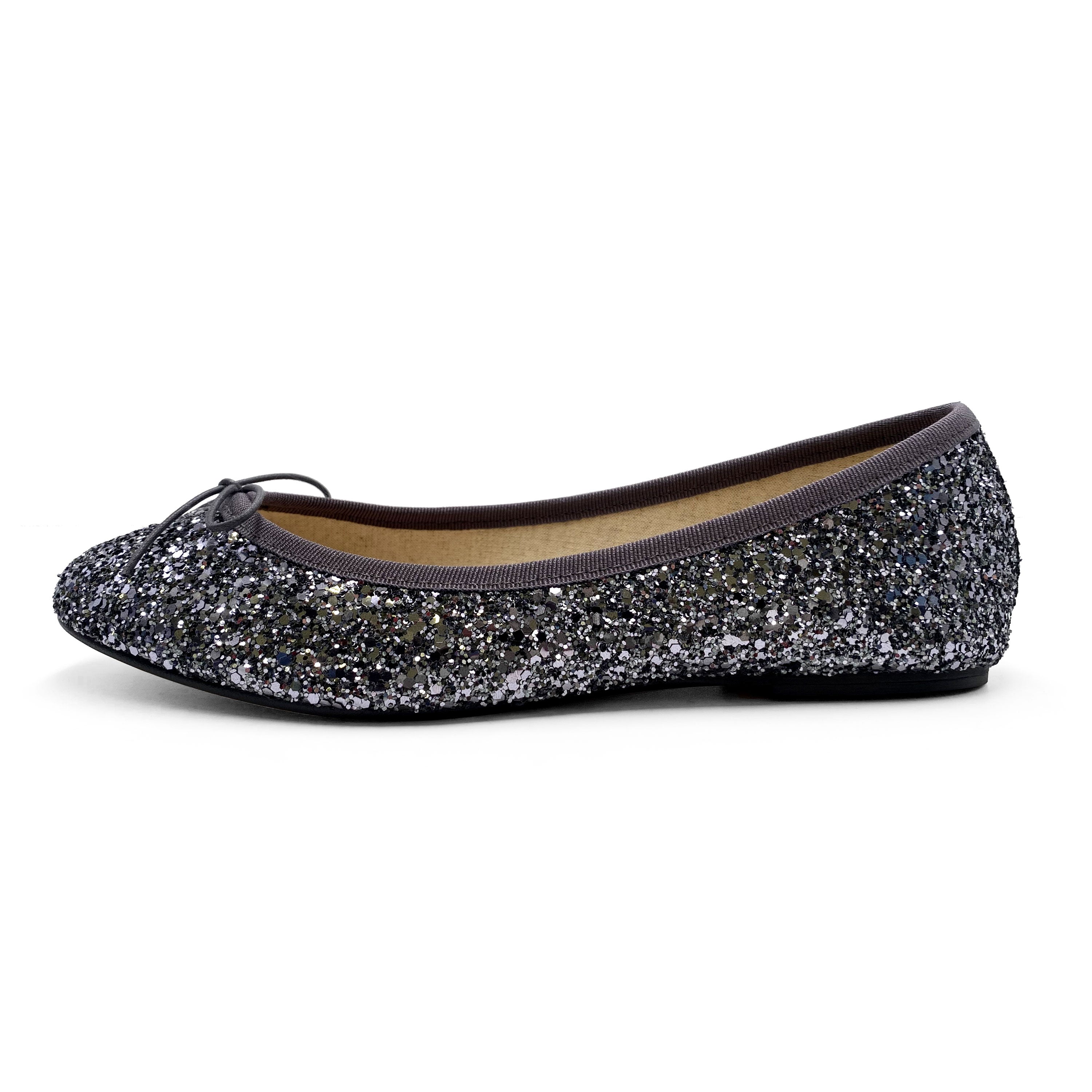 TT GO GREEN Collection - Iron-colored glitter ballet flats in ECO fabric