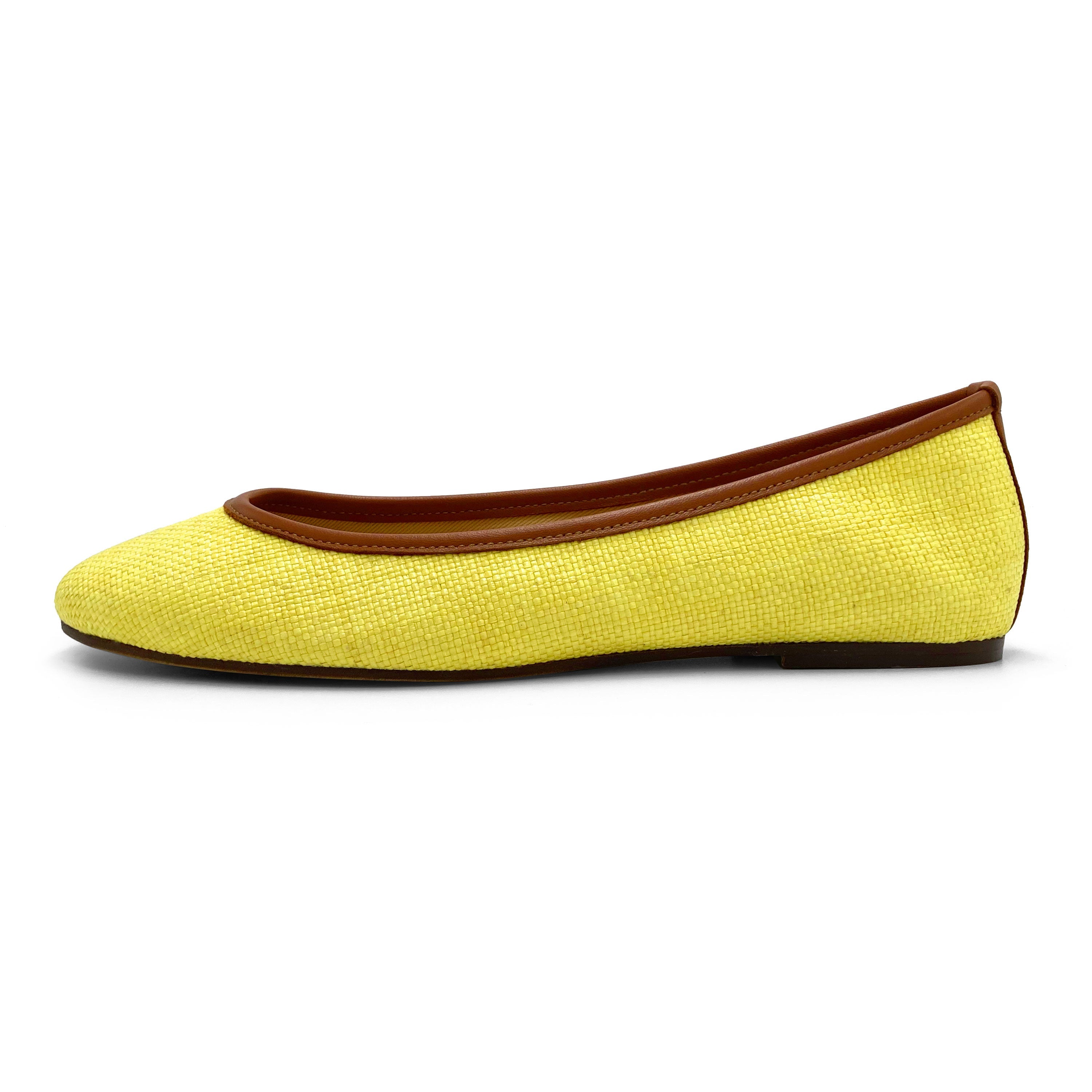Yellow summer raffia ballet flats