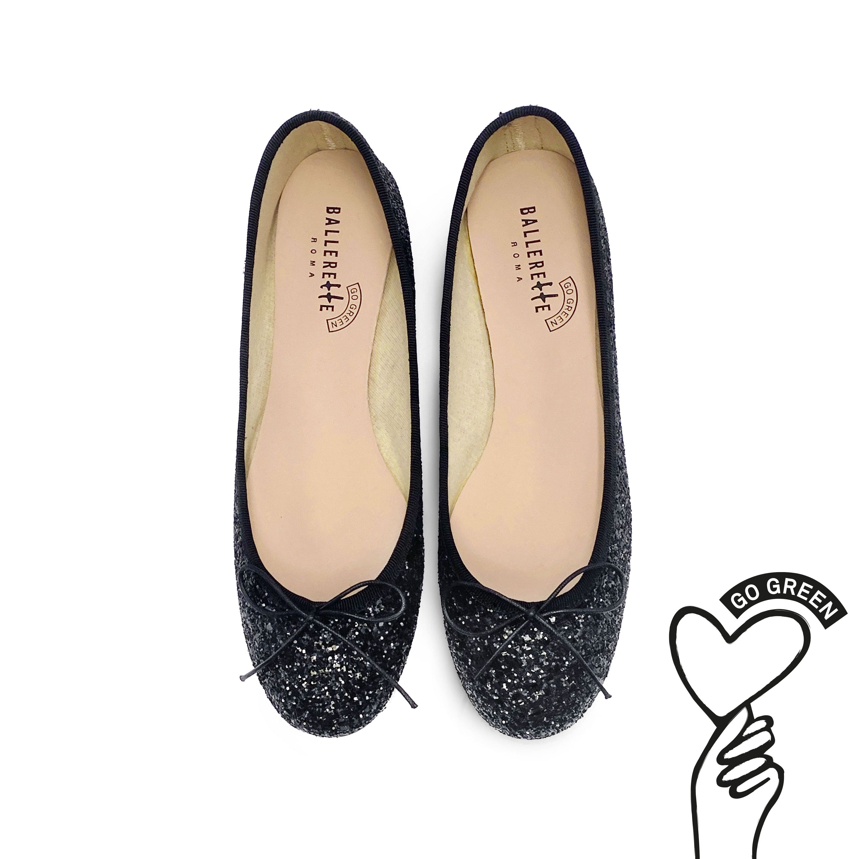 TT GO GREEN Collection - Black glitter ballet flats in ECO fabric