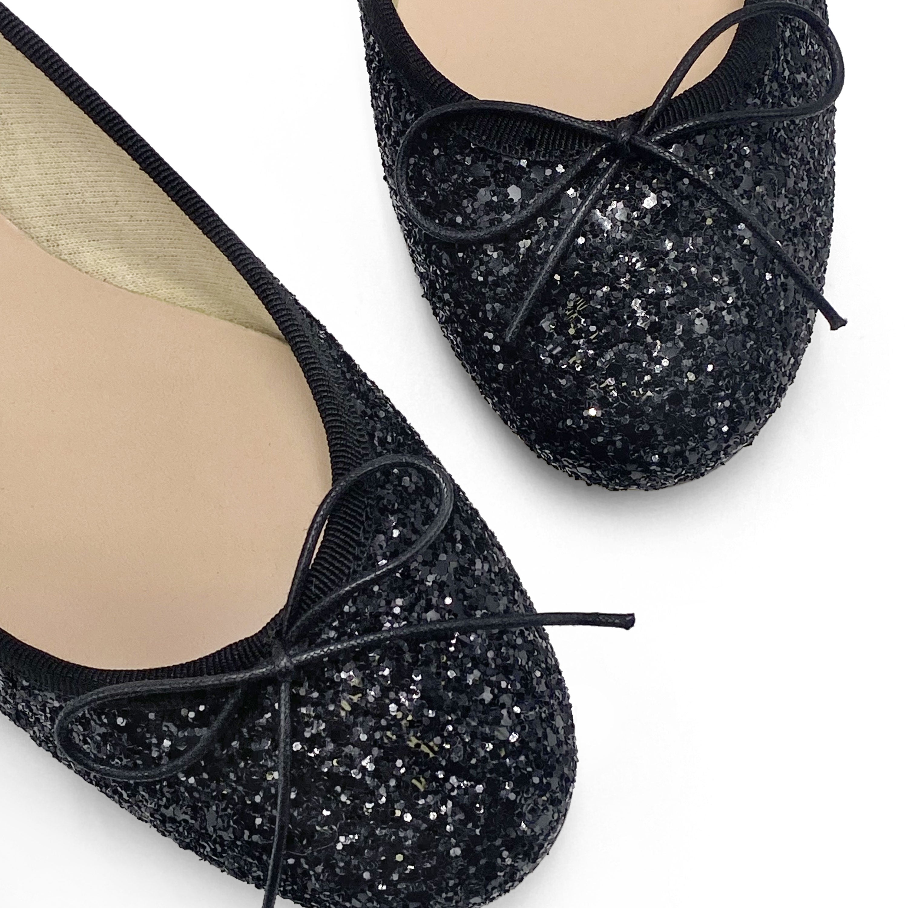 TT GO GREEN Collection - Black glitter ballet flats in ECO fabric