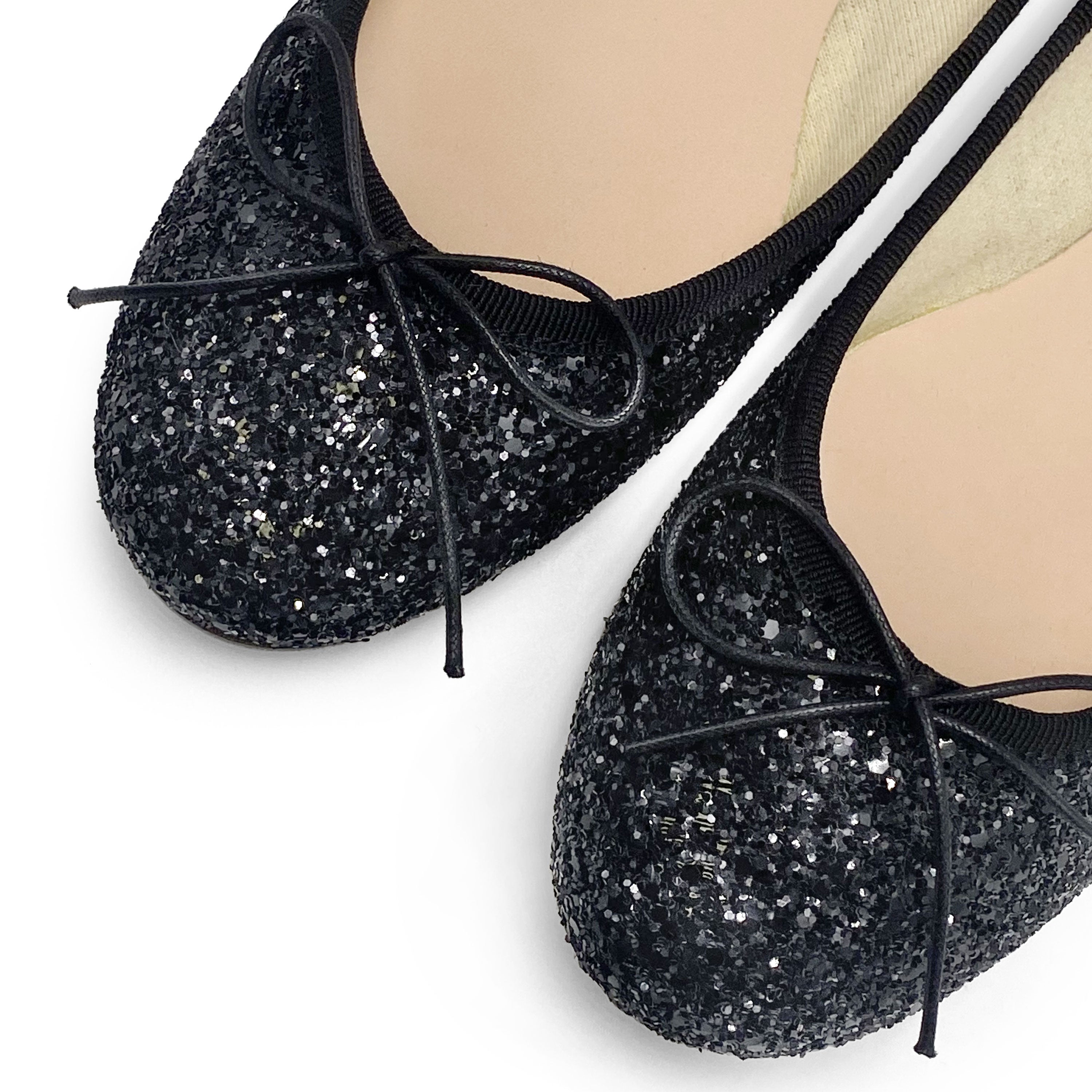 TT GO GREEN Collection - Black glitter ballet flats in ECO fabric