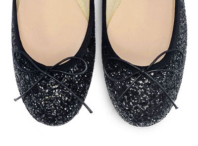 TT GO GREEN Collection - Black glitter ballet flats in ECO fabric