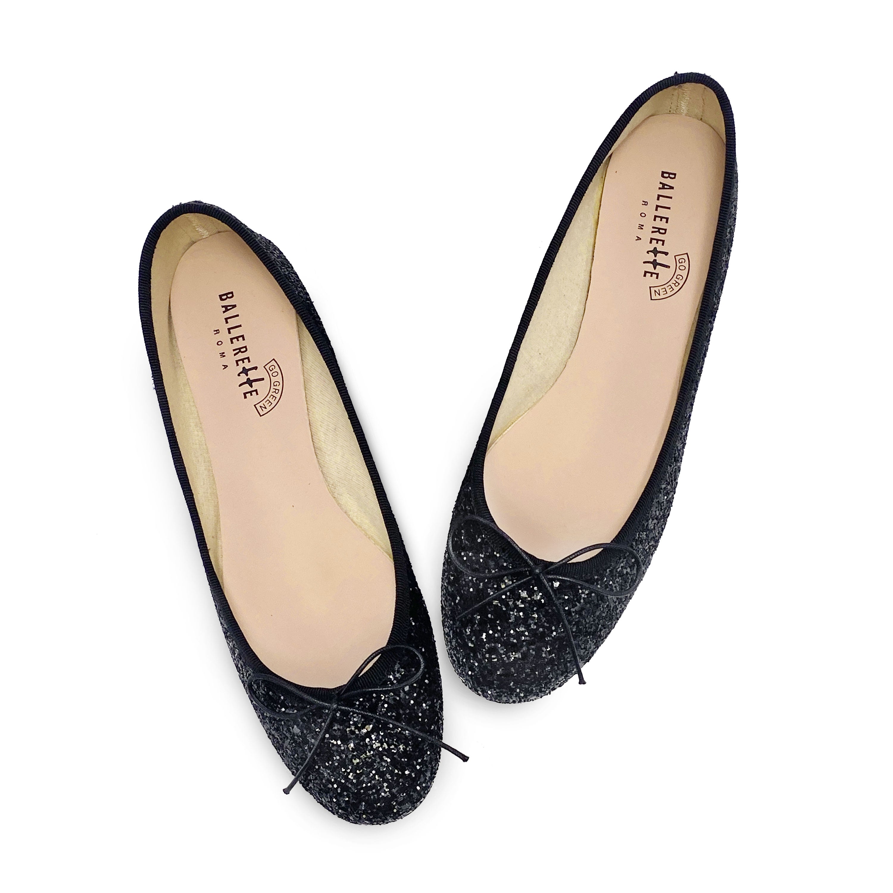 TT GO GREEN Collection - Black glitter ballet flats in ECO fabric