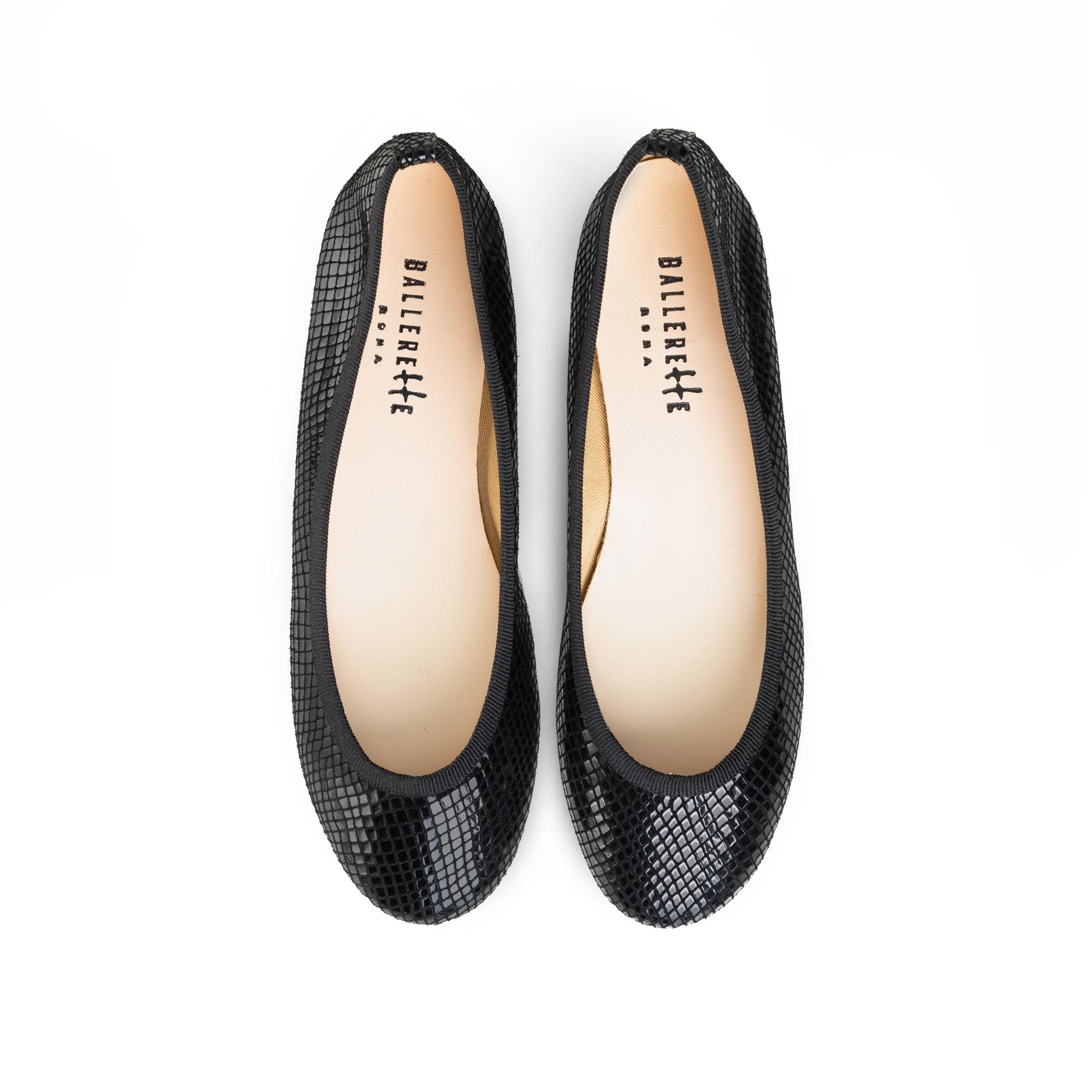 Black laminated suede ballet flats