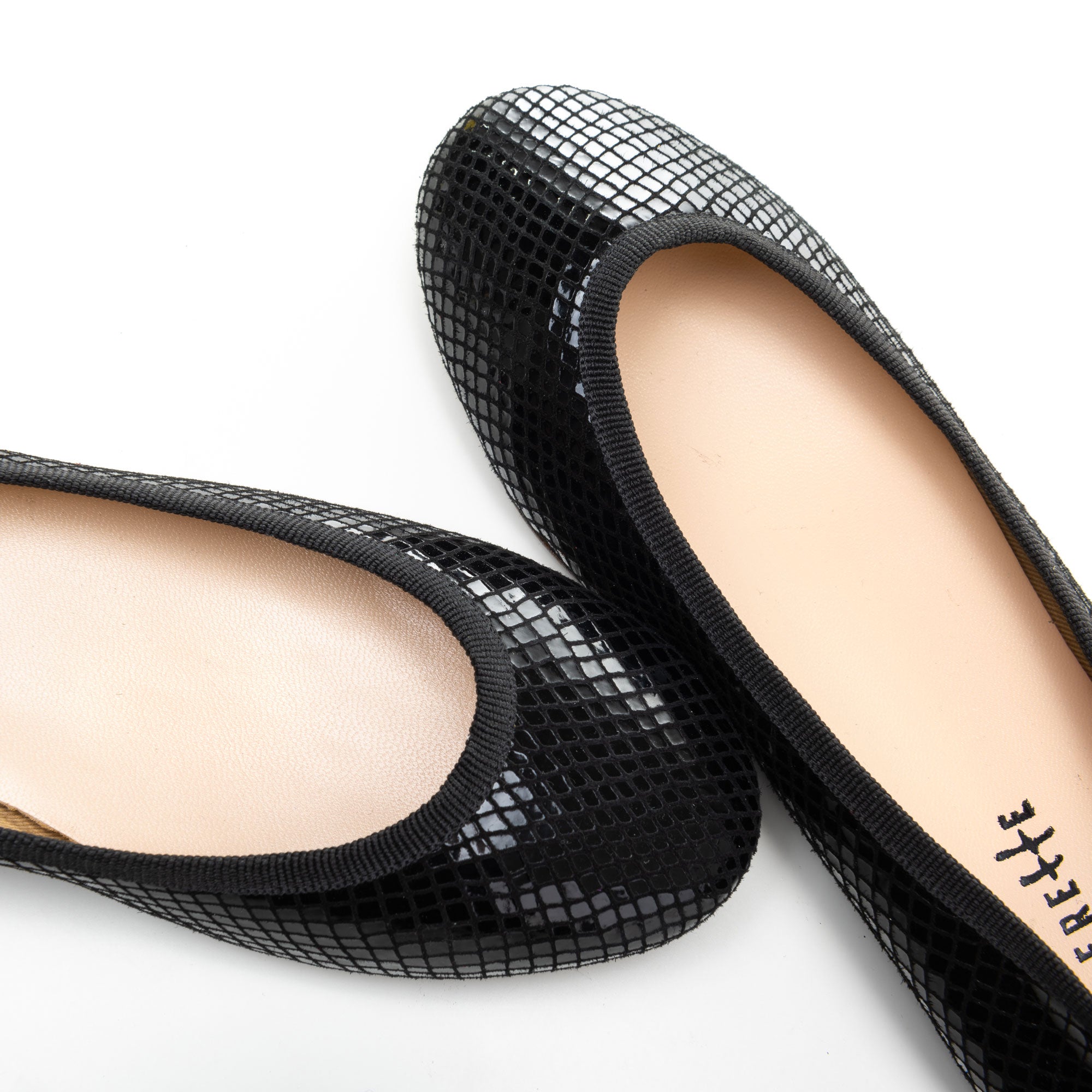 Black laminated suede ballet flats