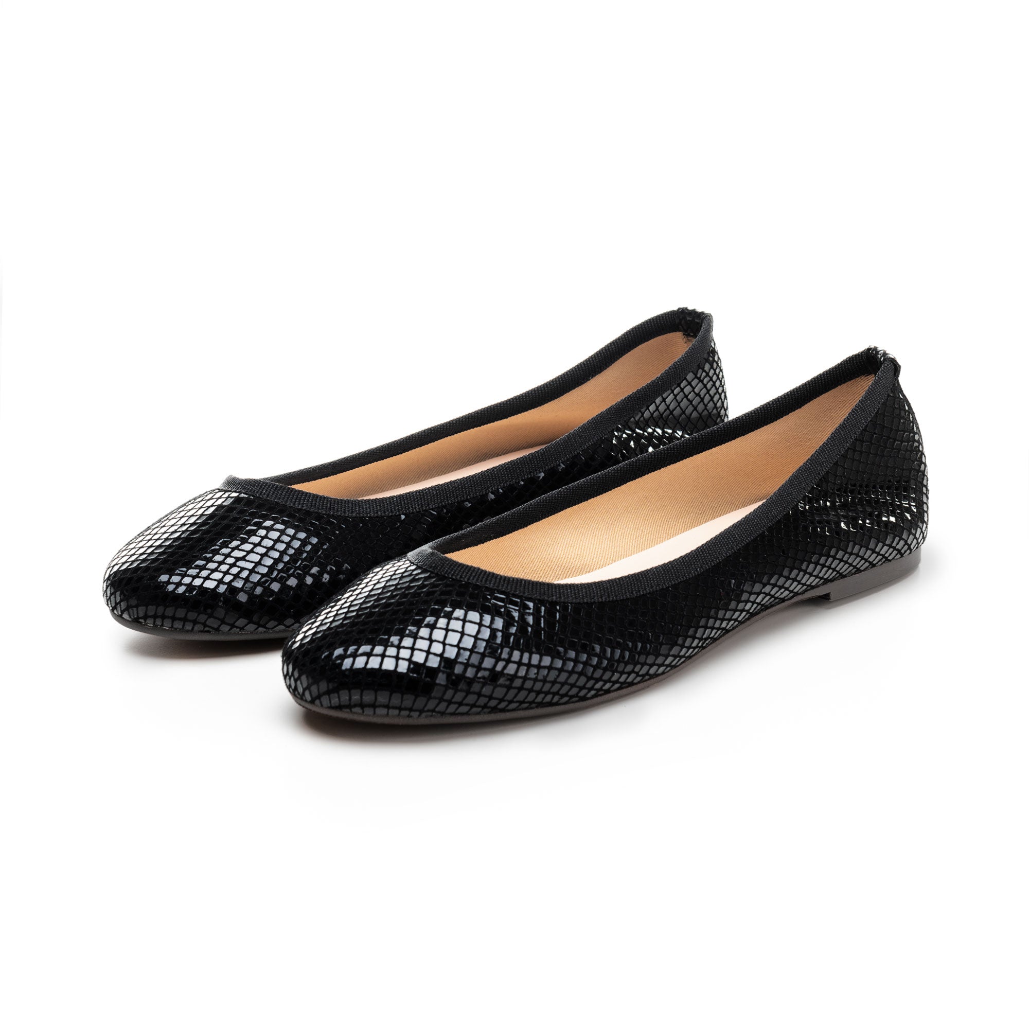 Black laminated suede ballet flats