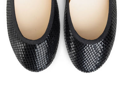 Black laminated suede ballet flats