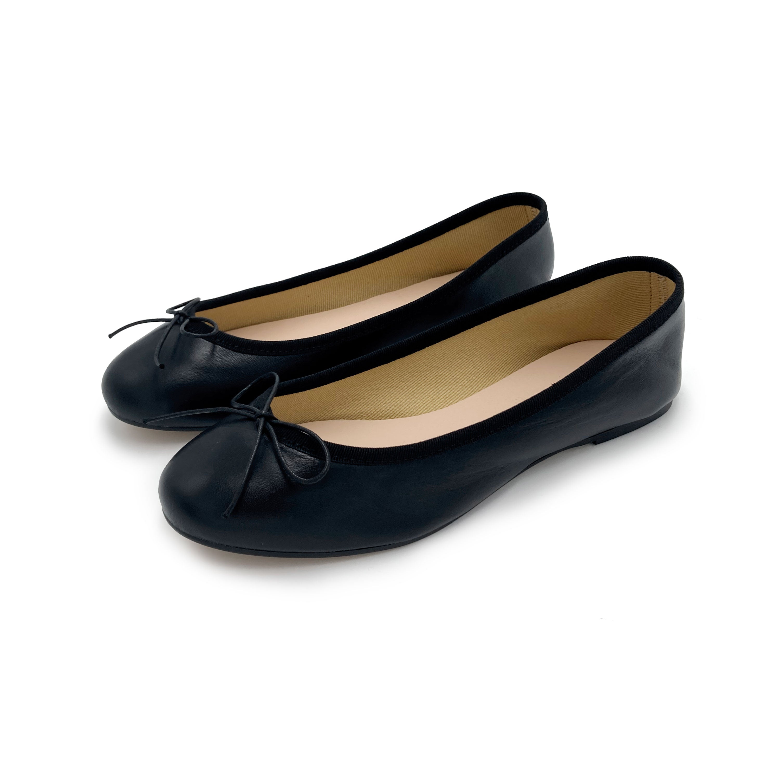 Black leather ballet flats