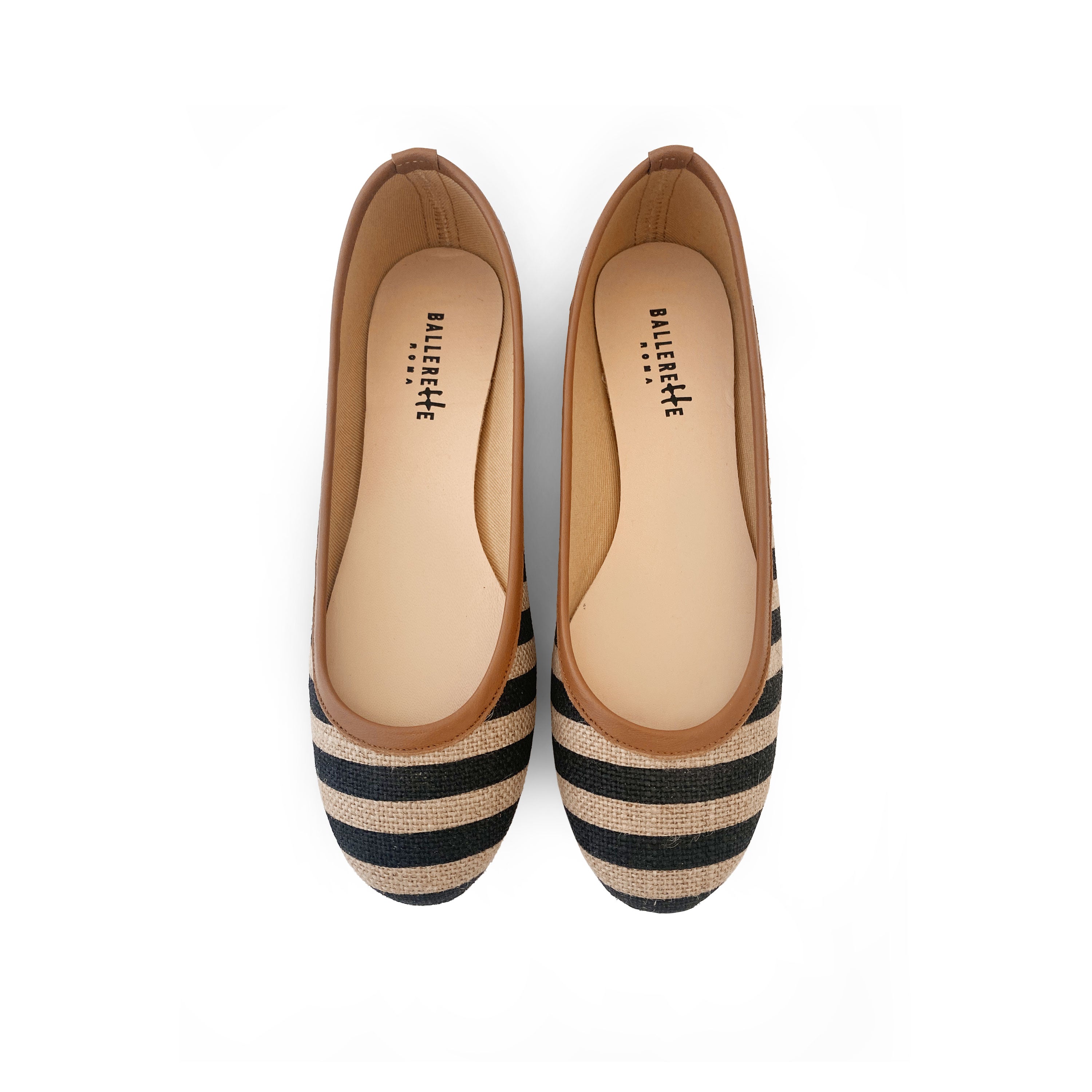 Black striped jute ballet flats