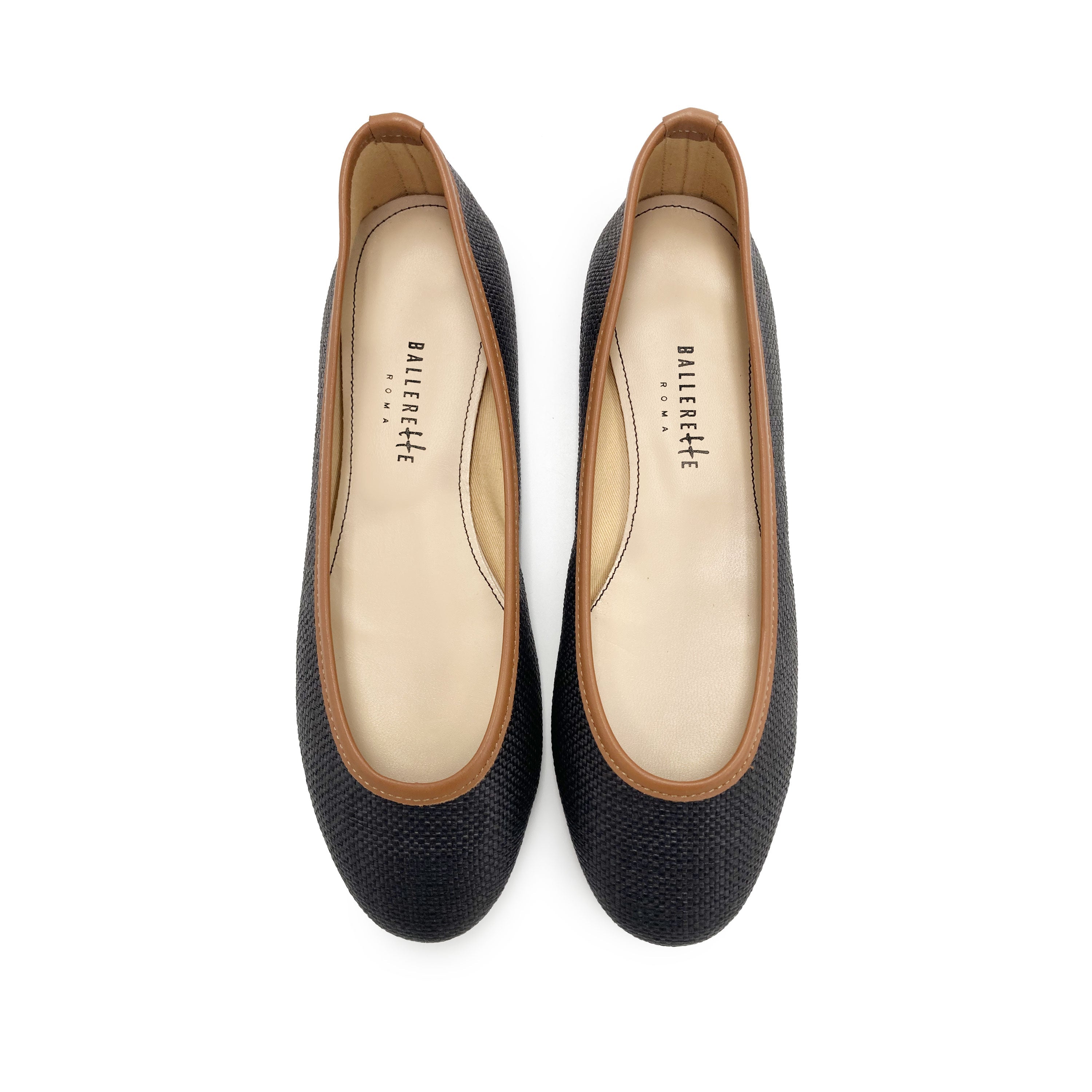 Black summer raffia ballet flats