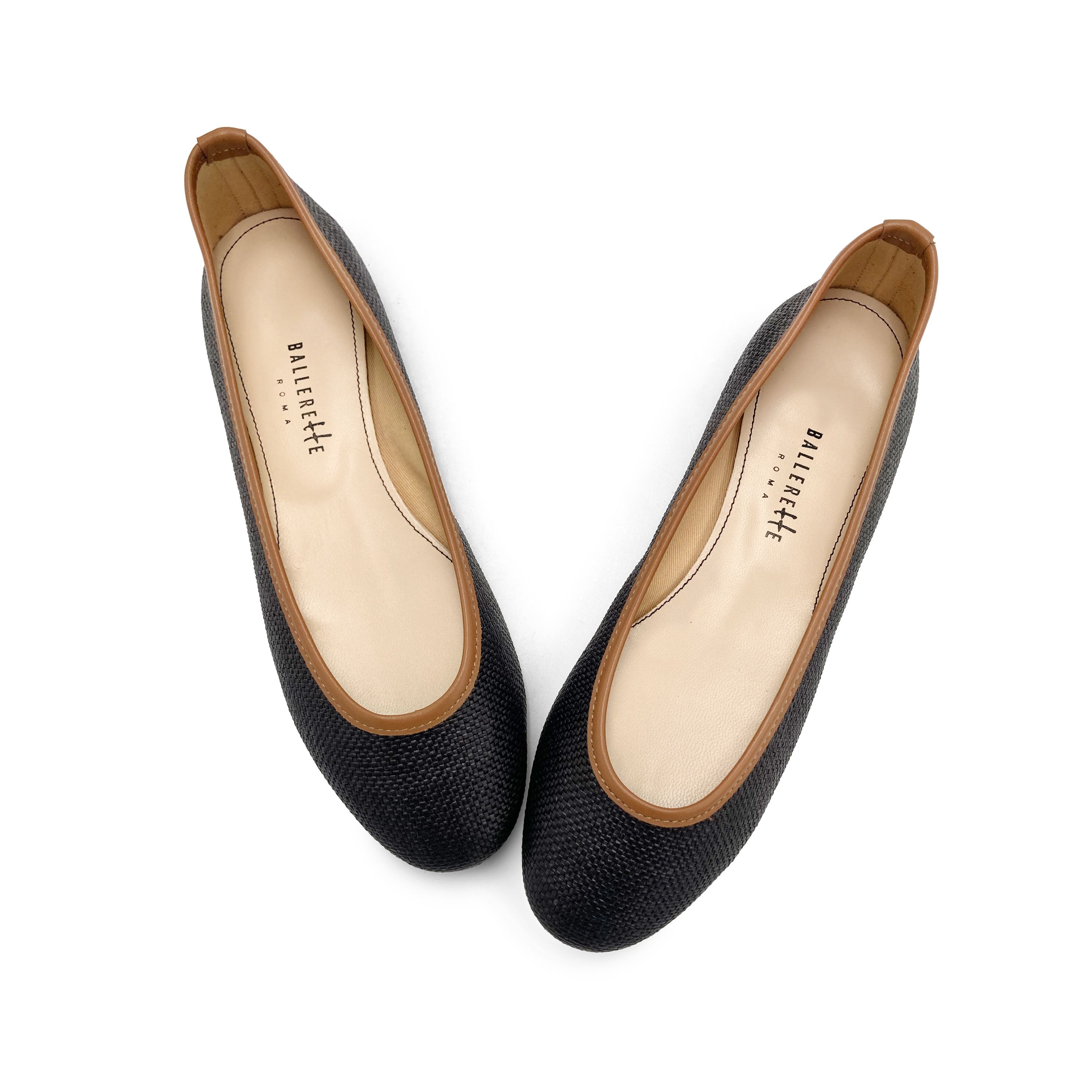 Black summer raffia ballet flats