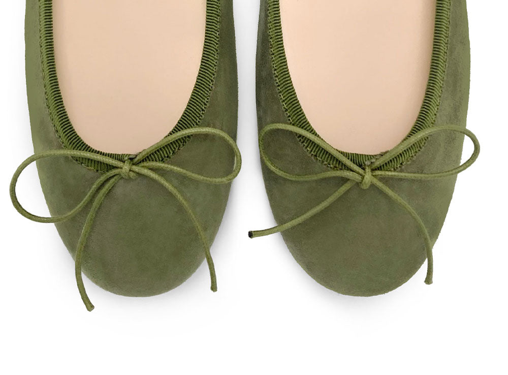 Green suede ballet flats