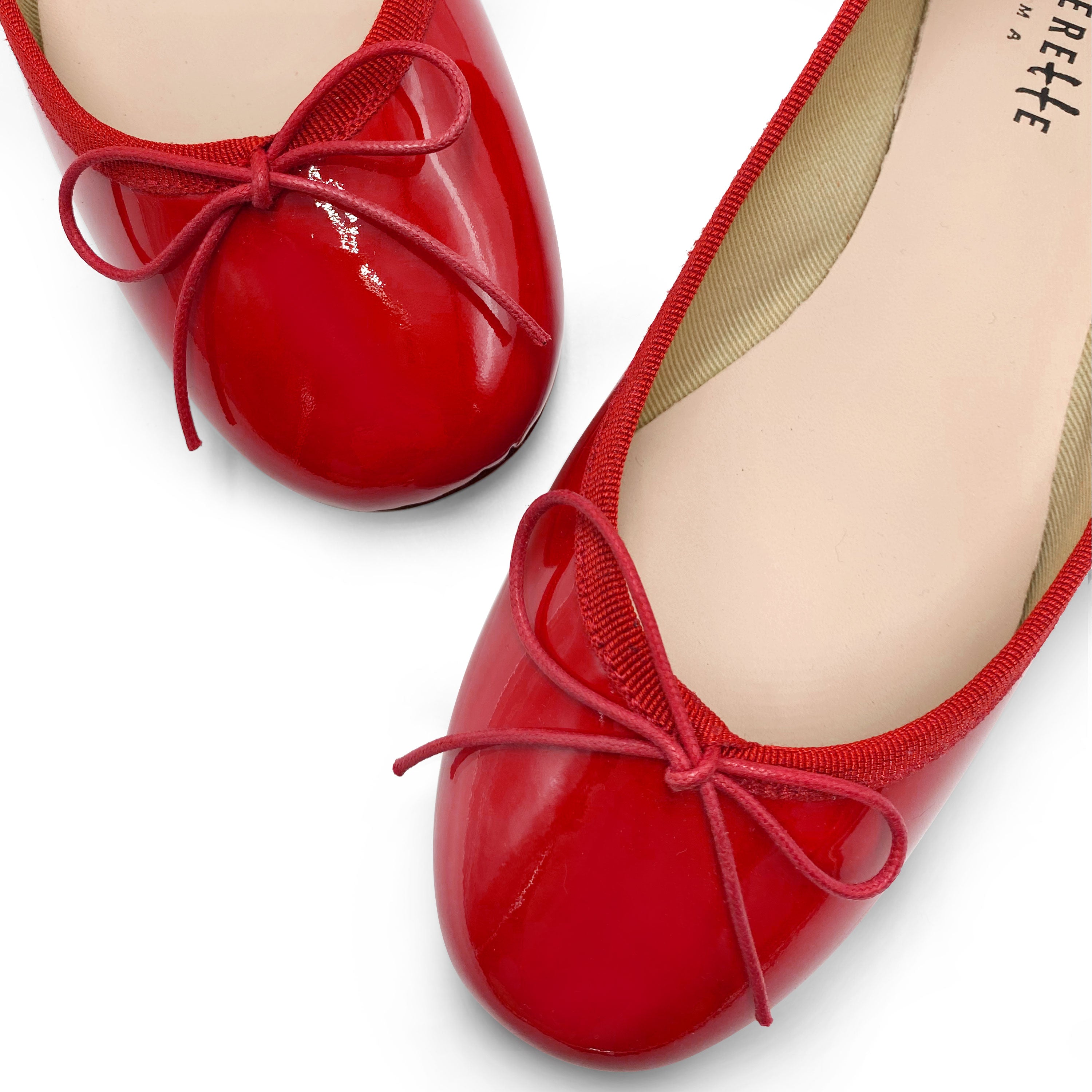 Red patent leather ballet flats