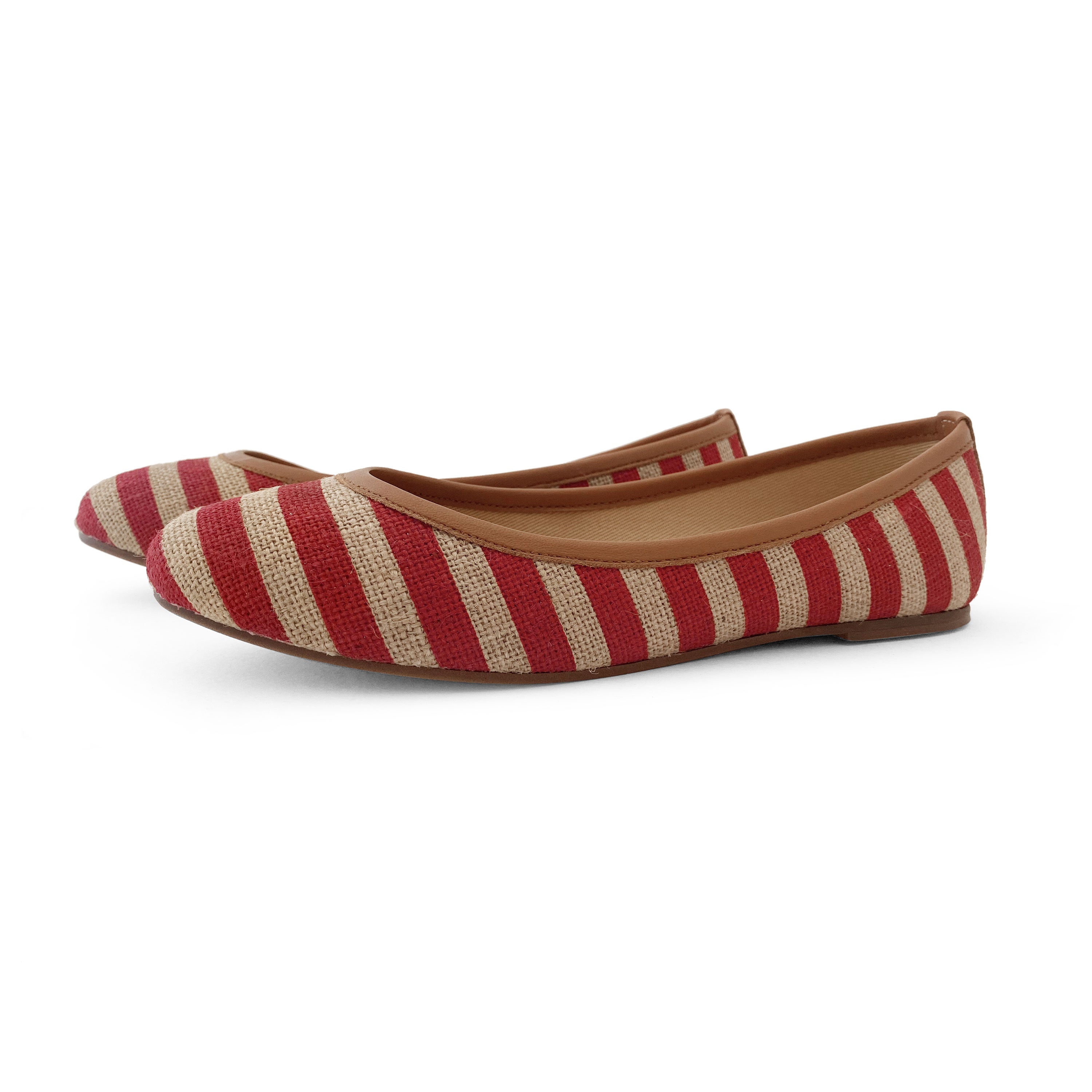 Red striped jute ballet flats