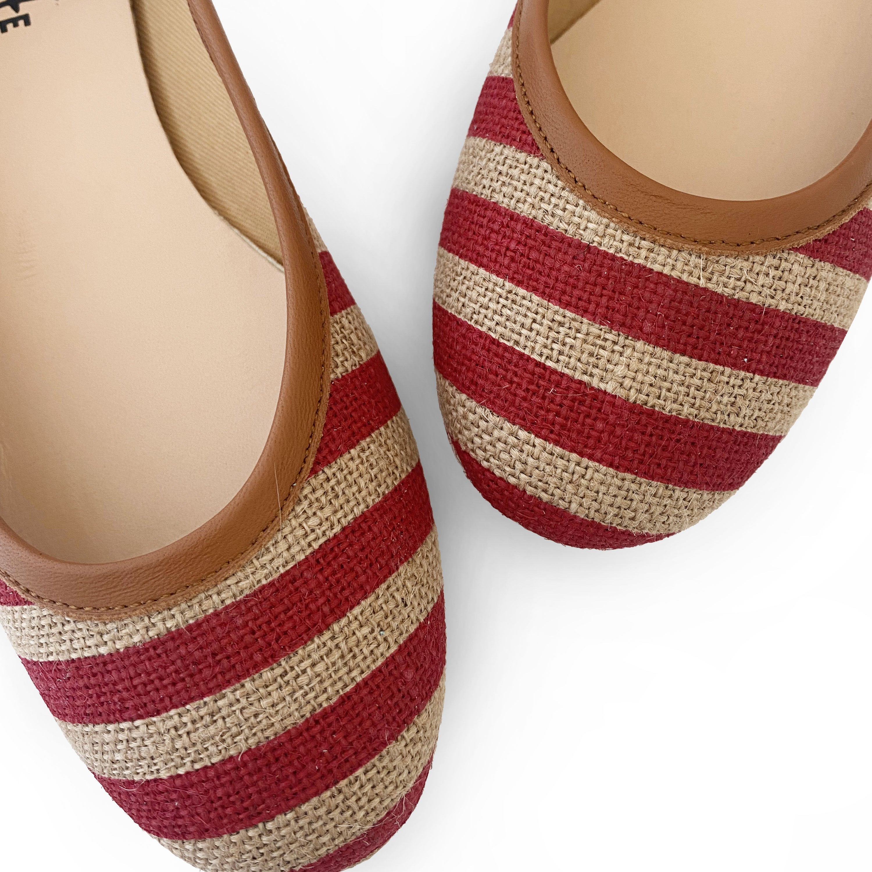 Red striped jute ballet flats