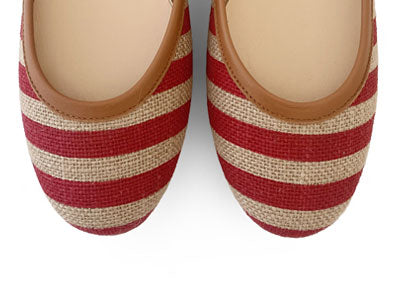 Red striped jute ballet flats