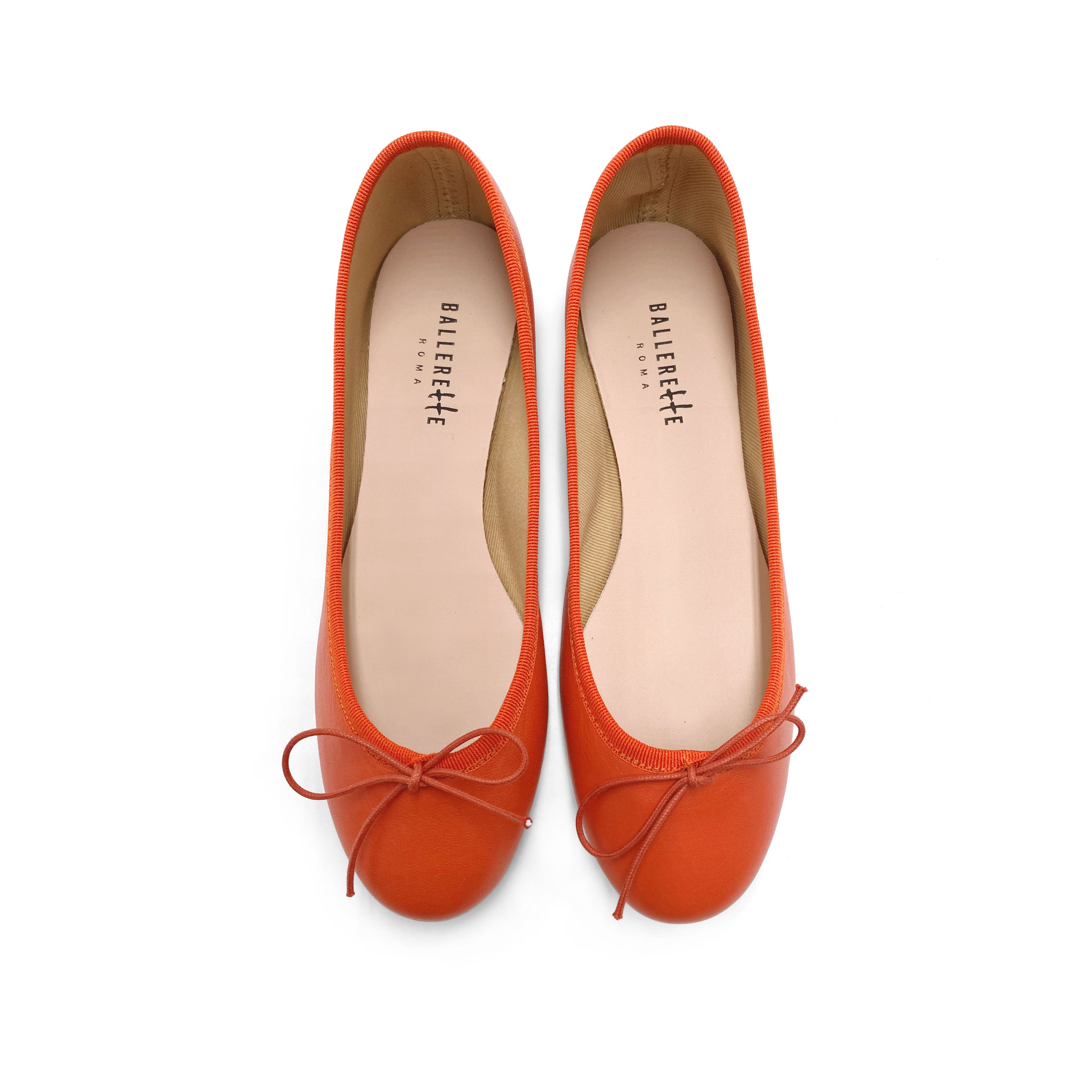 Pumpkin orange leather ballet flats