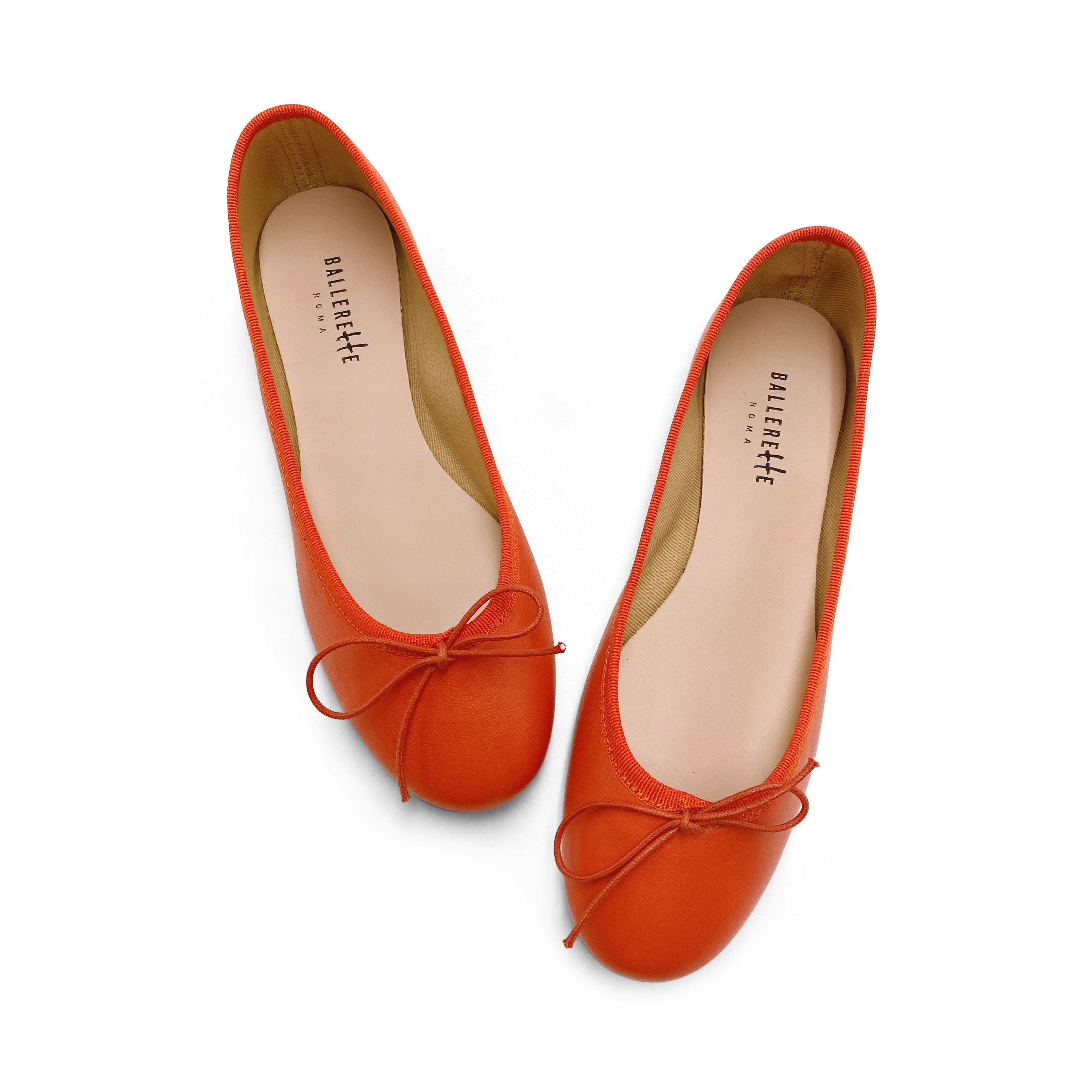 Pumpkin orange leather ballet flats