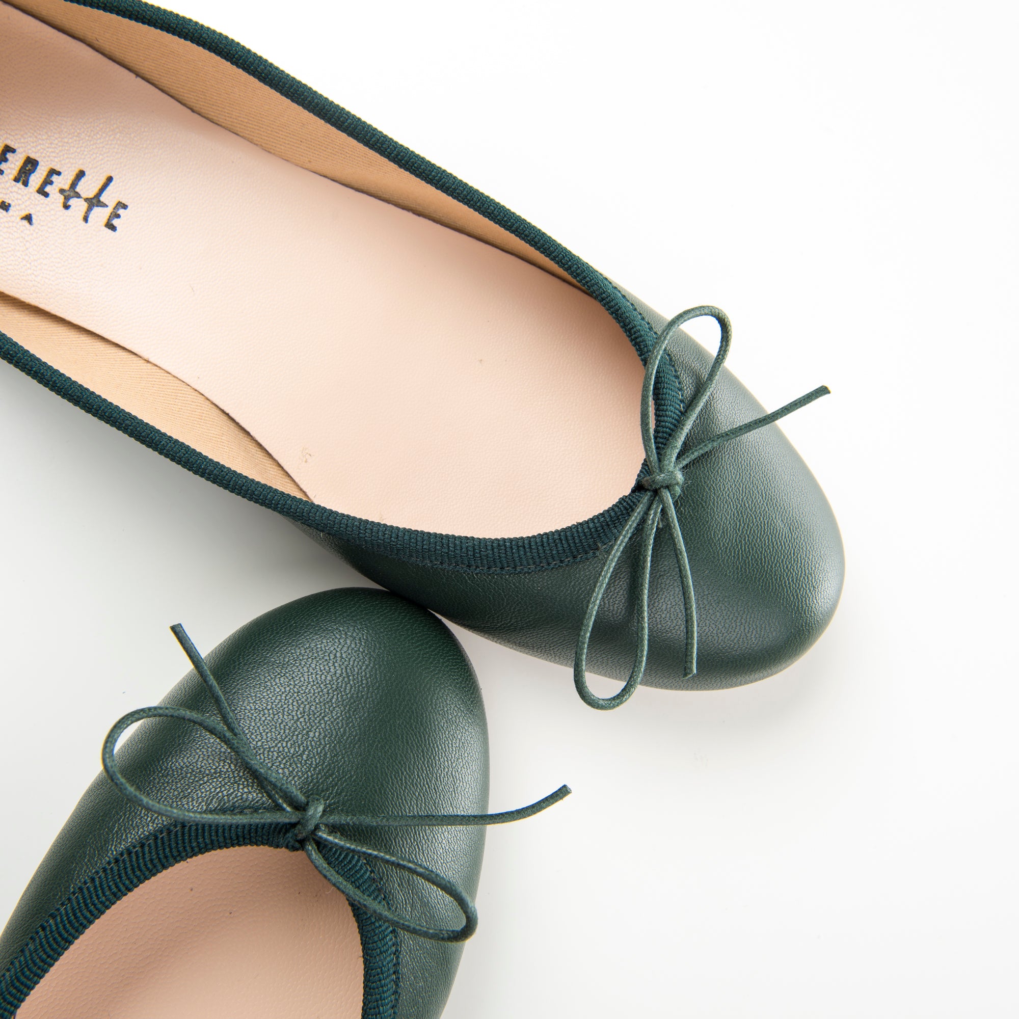 Bottle green leather ballet flats