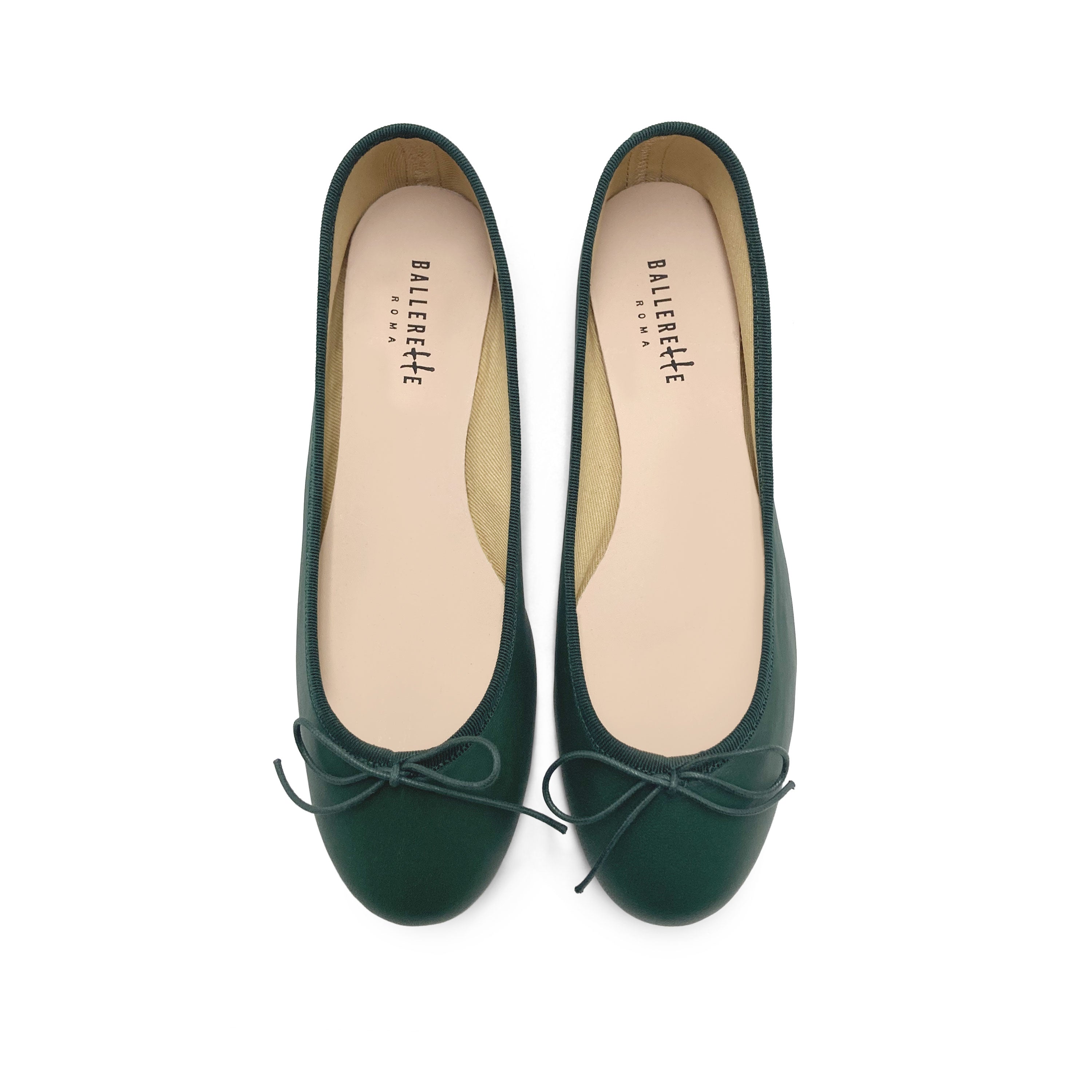 Bottle green leather ballet flats