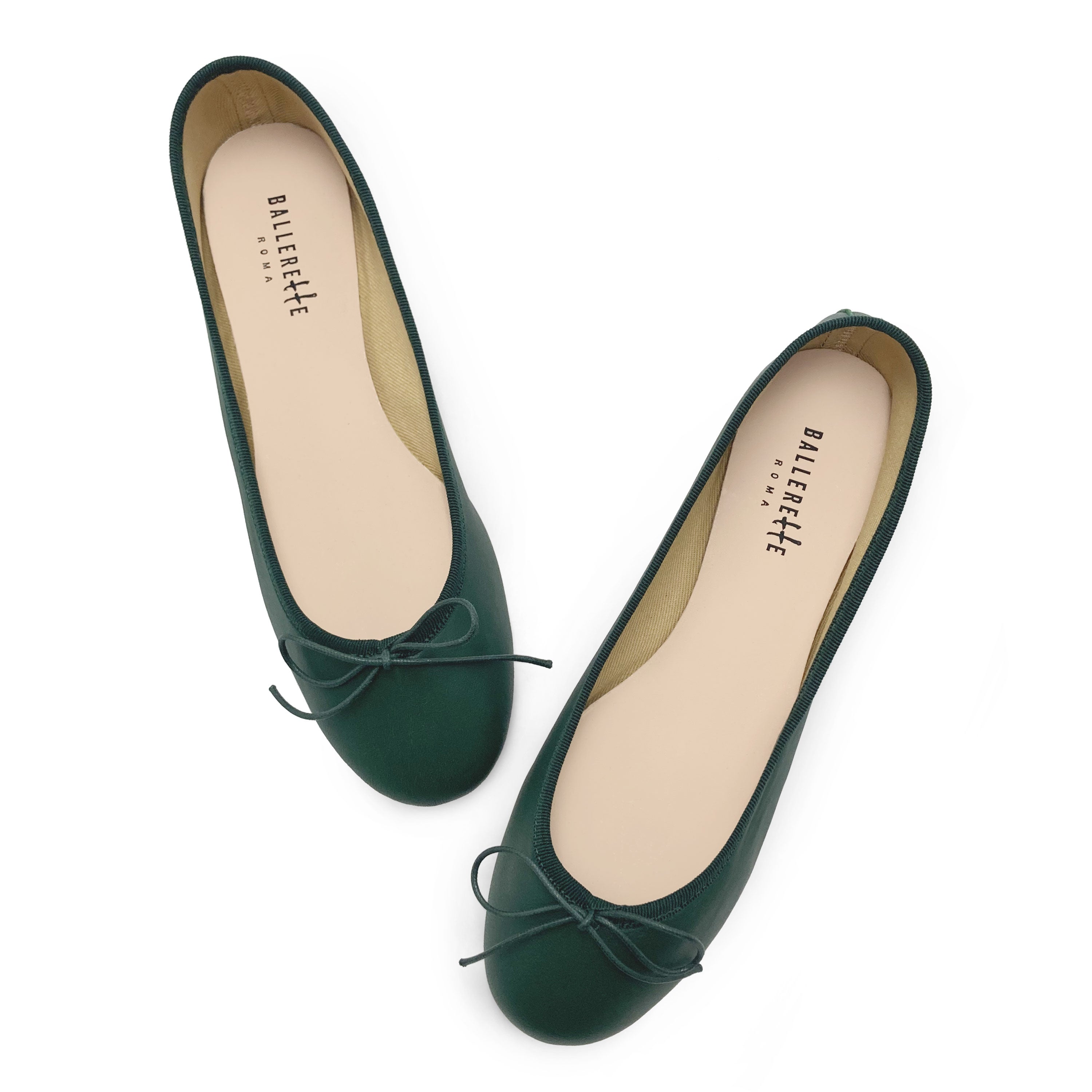 Bottle green leather ballet flats