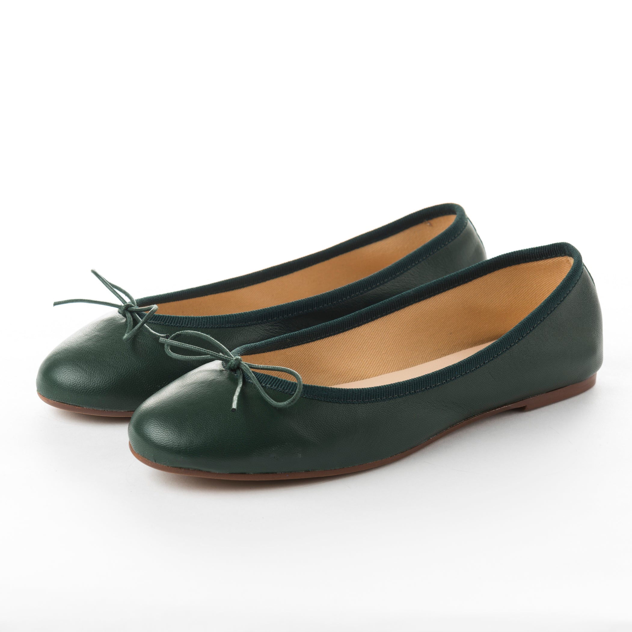 Bottle green leather ballet flats